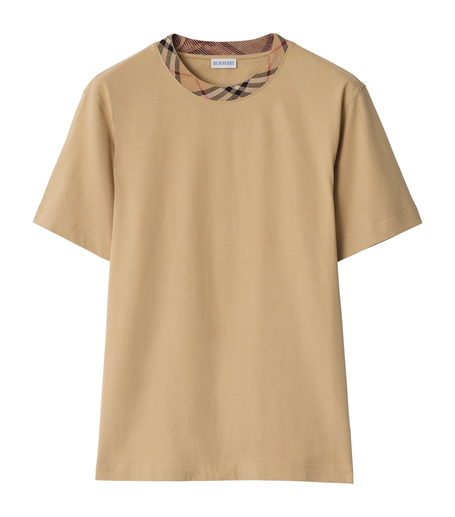 Cotton Check-Neckline T-Shirt FLAX Image 1