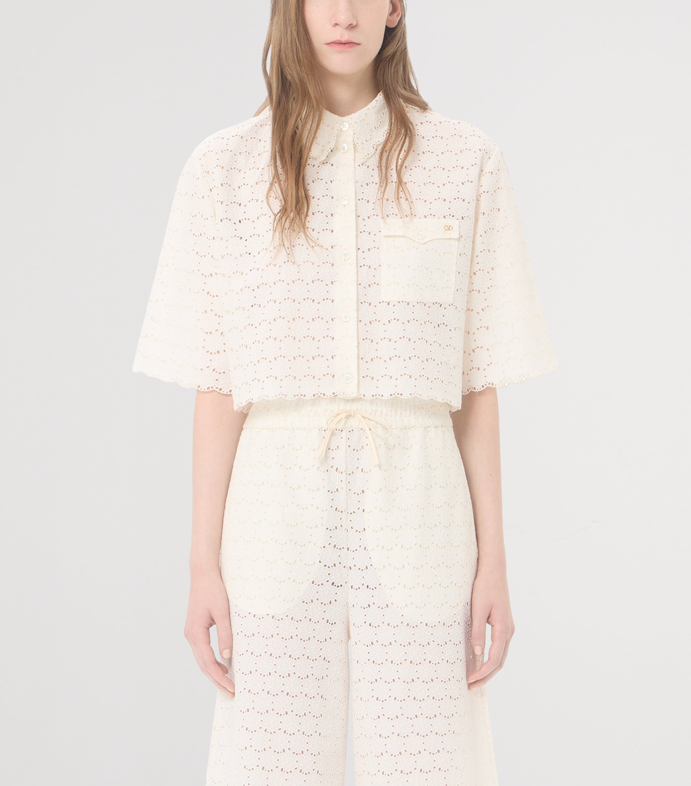 Valentino Womens Cropped Broderie Anglaise Shirt Cbg Image 3