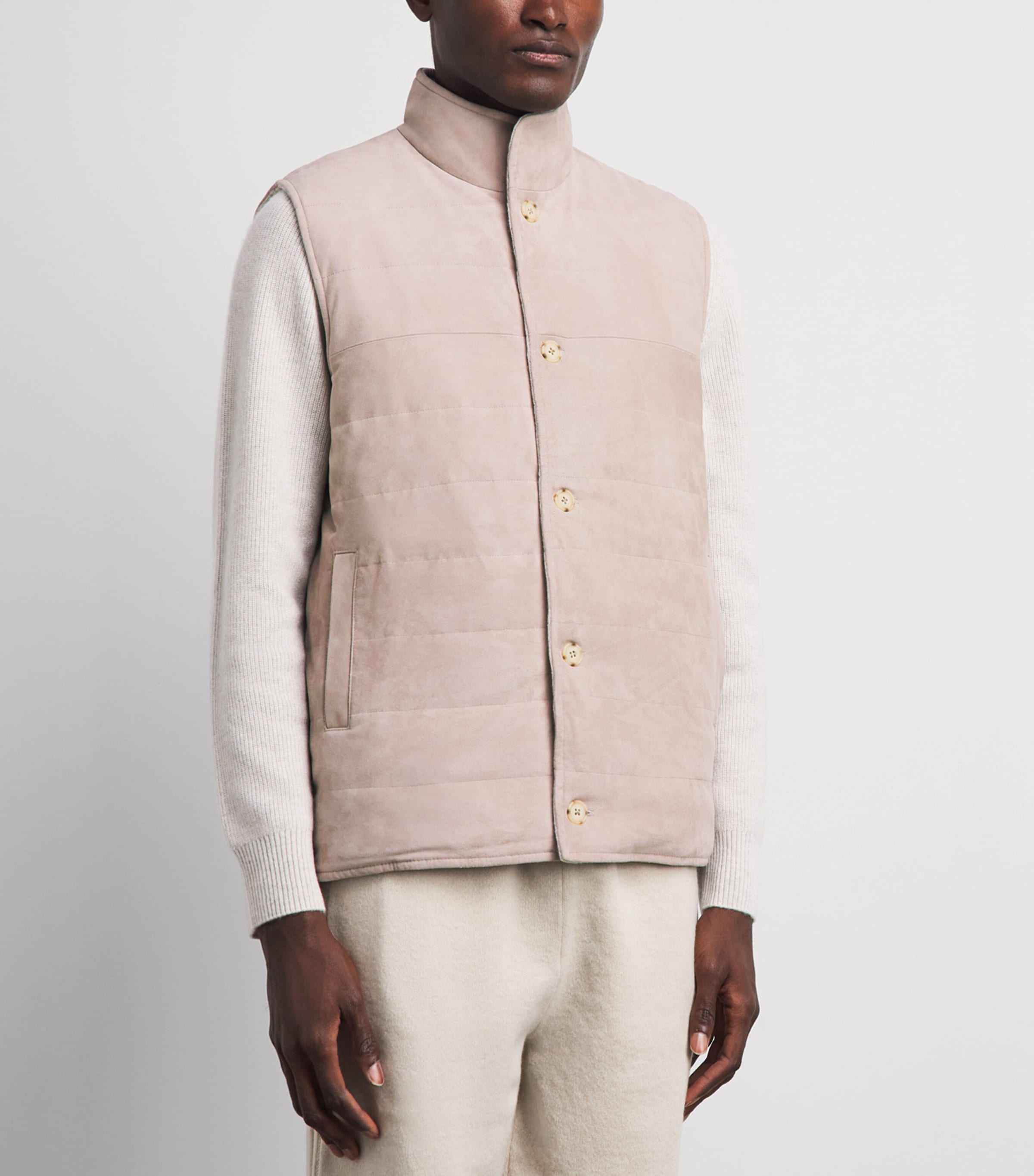 N.Peal Mens Reversible Organic Cashmere-Suede Gilet Toasted Sesame Suede Image 4