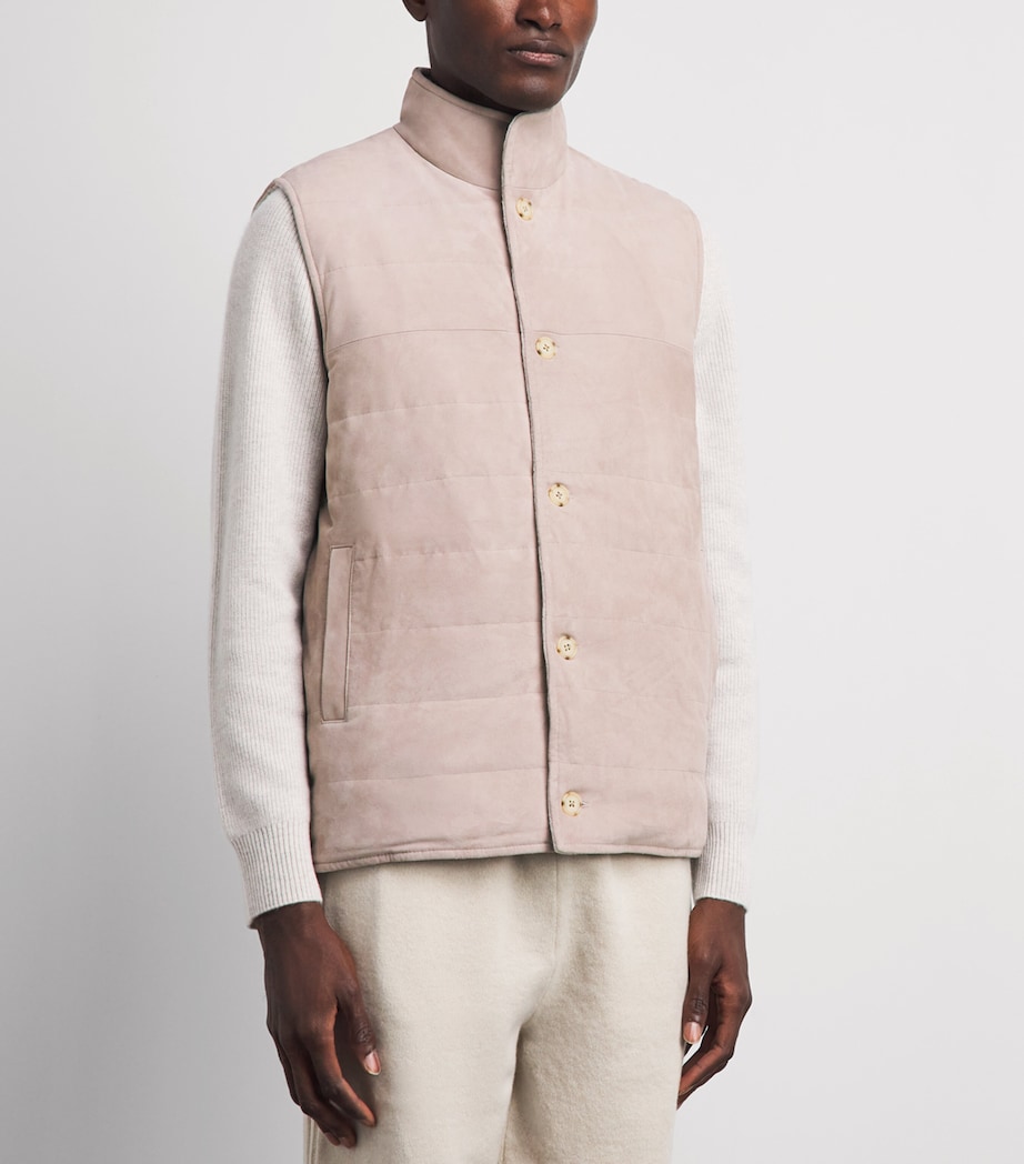 N.Peal Mens Reversible Organic Cashmere-Suede Gilet Toasted Sesame Suede Image 4