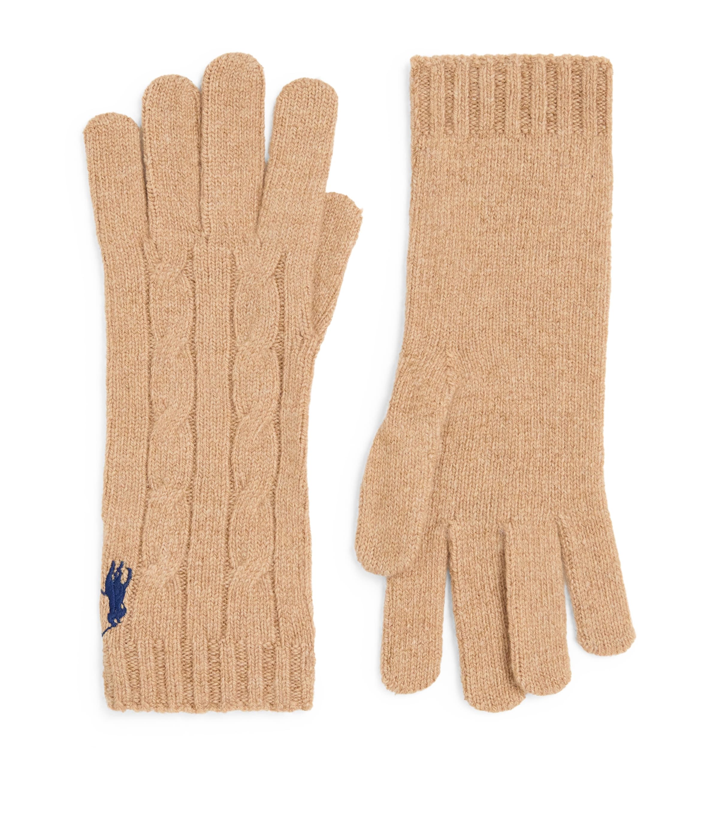 Polo Ralph Lauren Wool-cashmere Polo Pony Gloves In Brown