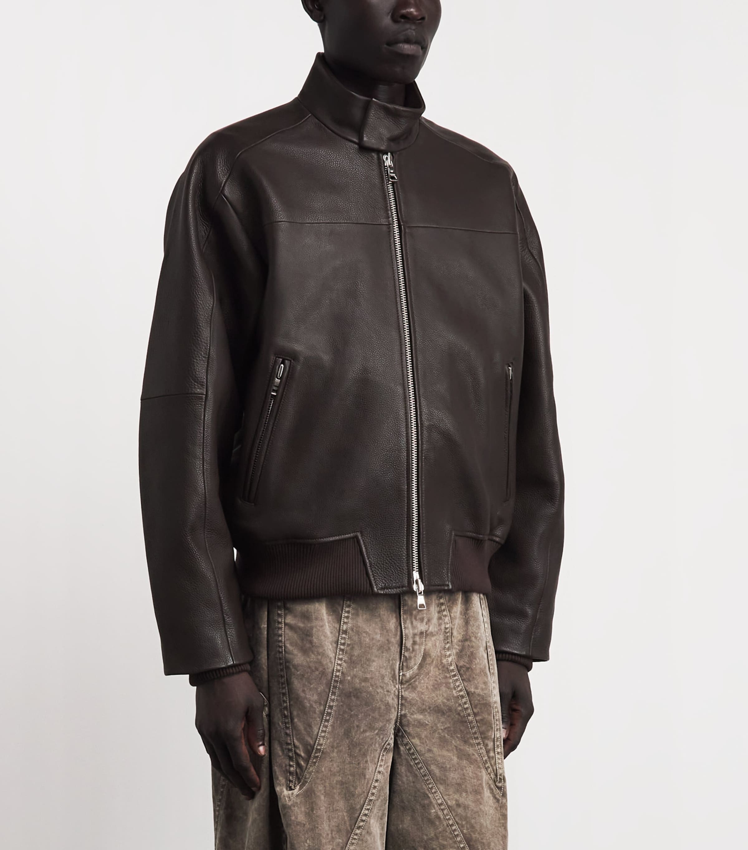 Won Hundred Mens Leather Bomber Jacket Coffee Bean Image 4