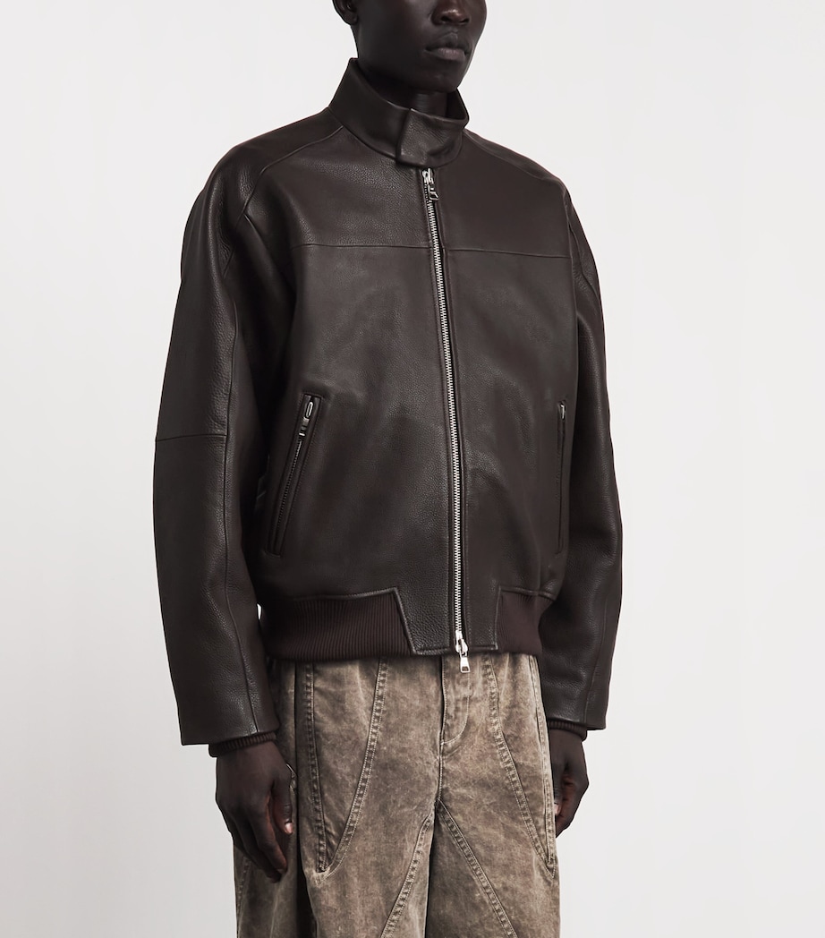 Won Hundred Mens Leather Bomber Jacket Coffee Bean Image 4