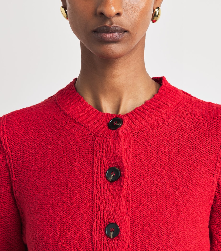 ME+EM Womens Cotton-Linen Bouclé Cardigan Rose Petal Red Image 3