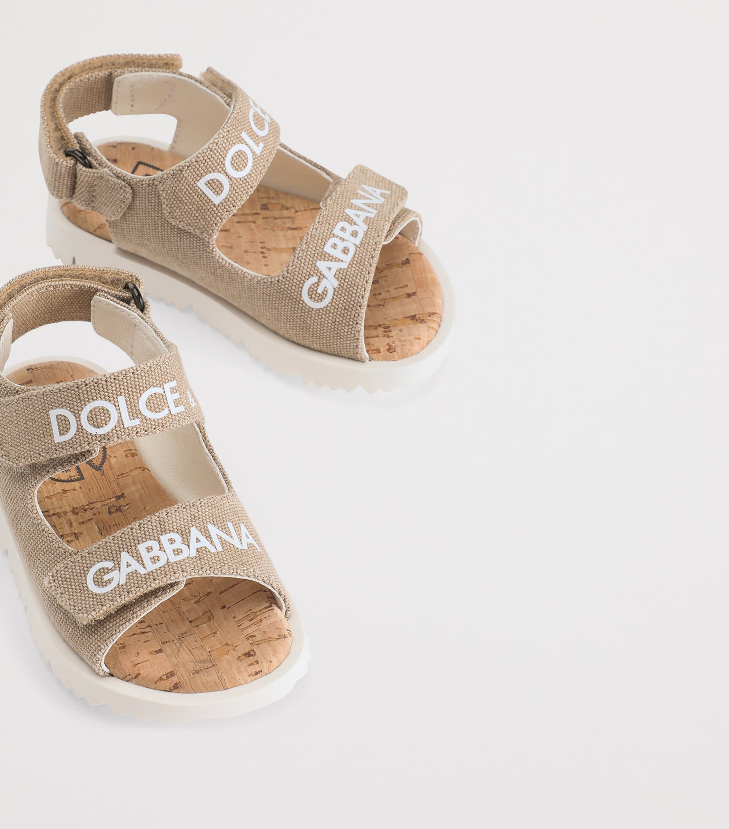 Dolce&Gabbana Kids Canvas Logo Sandals Beige Image 4