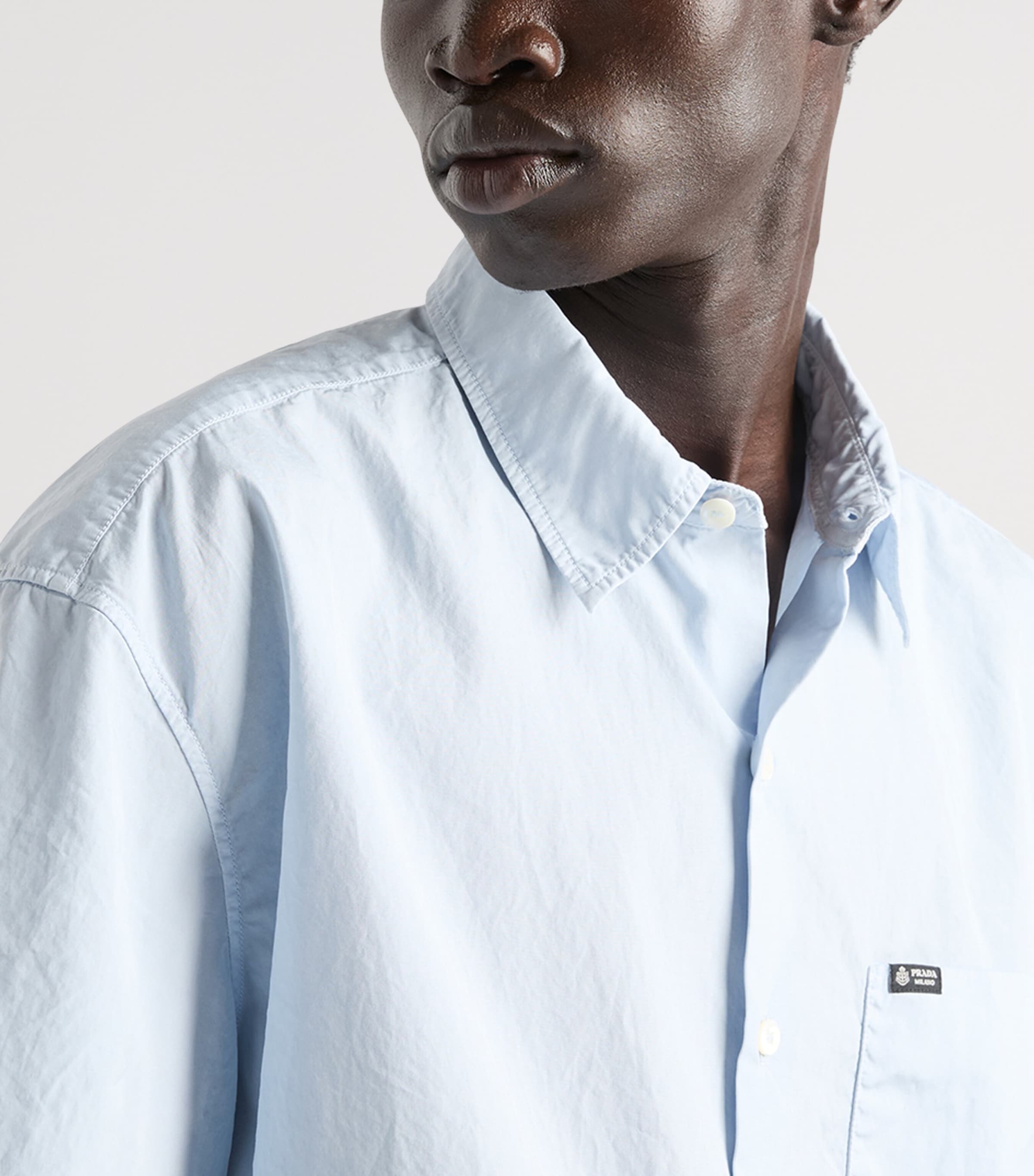 Prada Mens Cotton Relaxed Short-Sleeve Shirt Light Blue Image 4