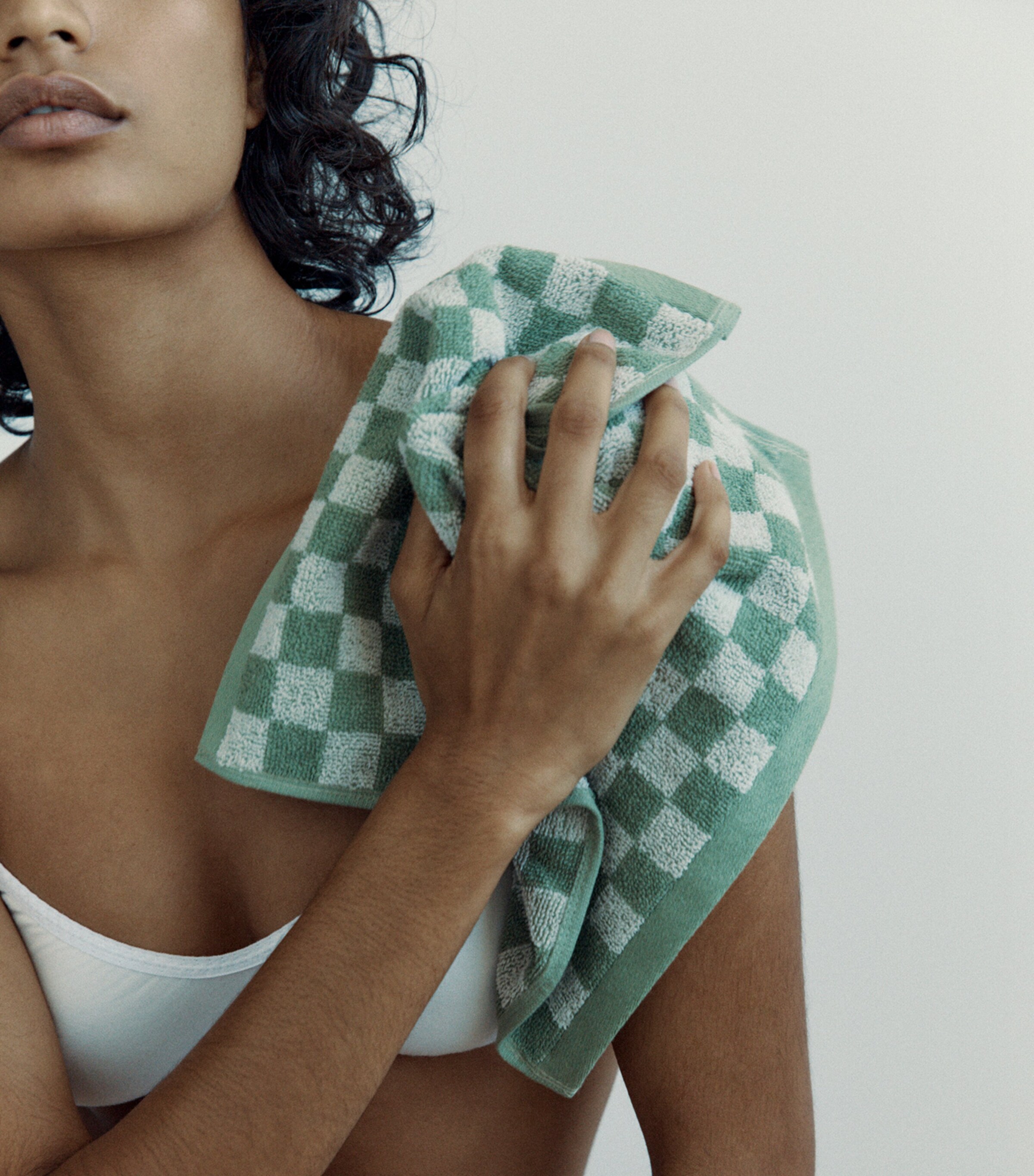 BAINA Check Quill Facecloth (30cm x 30cm) Sage Image 3