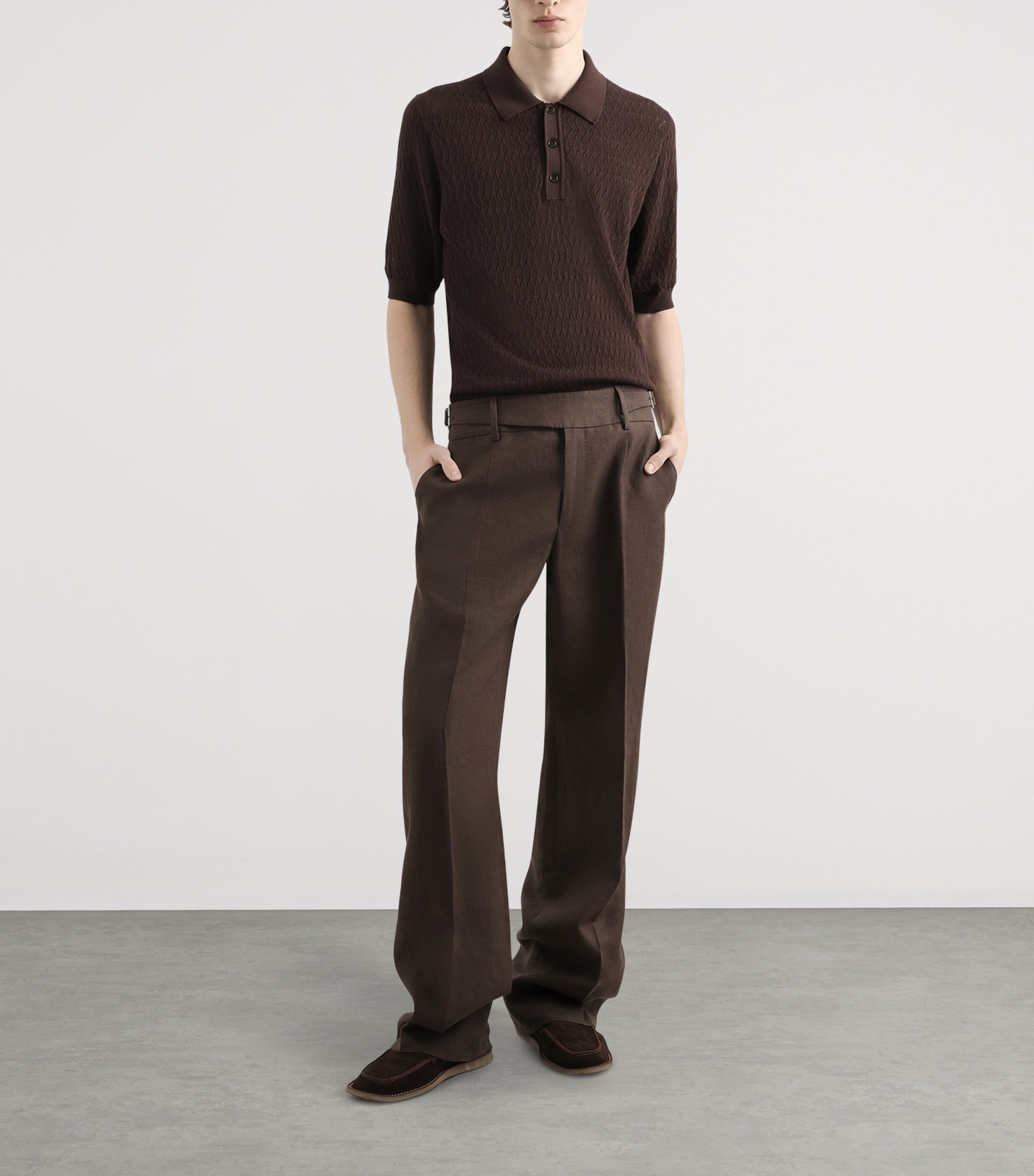 Cotton Polo Shirt M3977-BROWN Image 2
