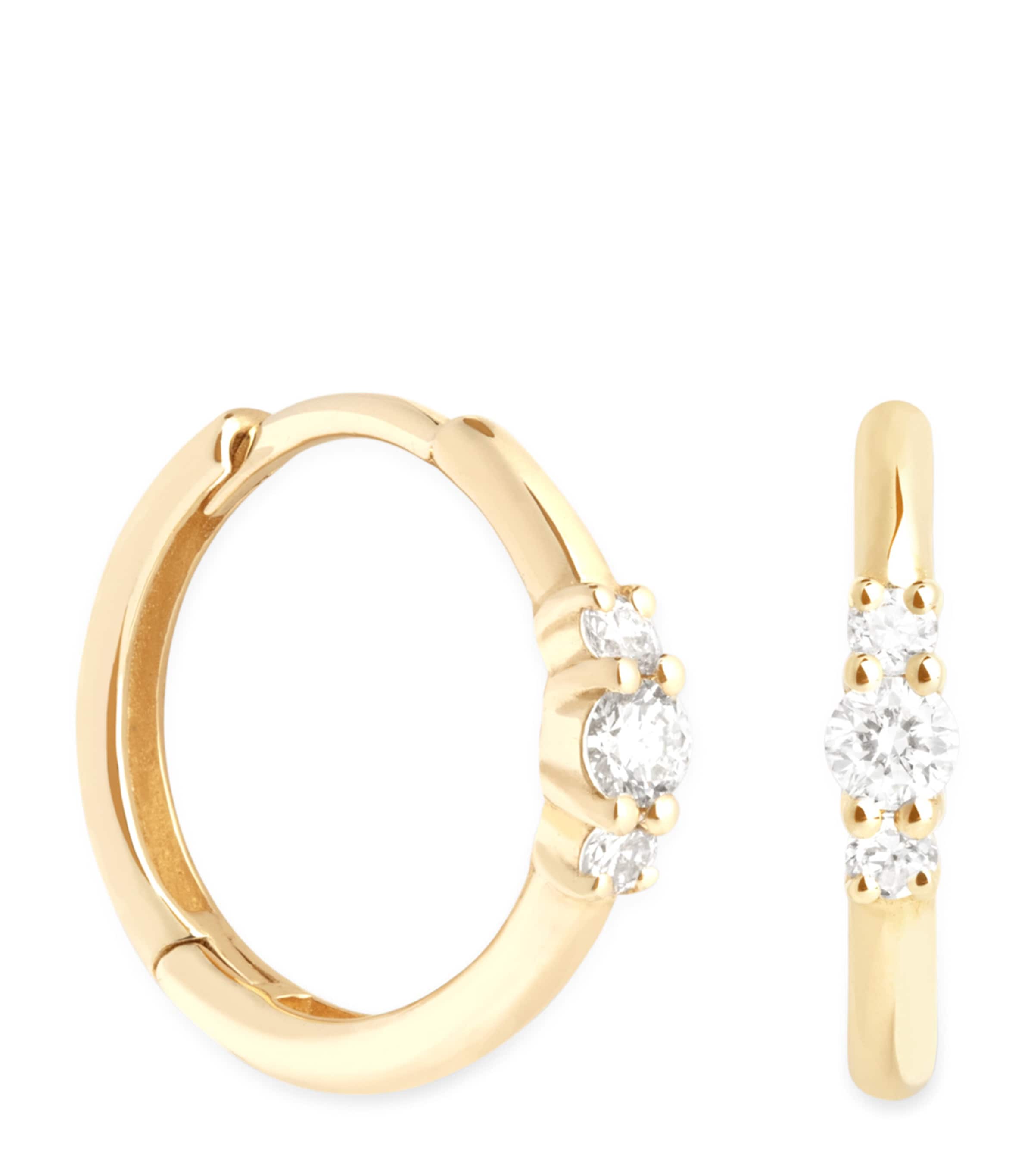 Astrid & Miyu Yellow Gold And Diamond Triple Stone Hoops In Gold