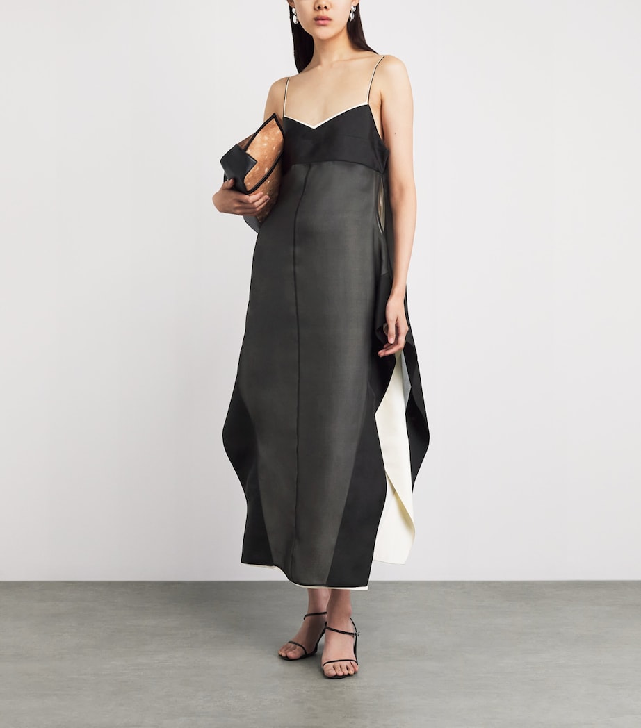 Voranida Womens Silk Organza Kourtney Midi Slip Dress Black Image 2