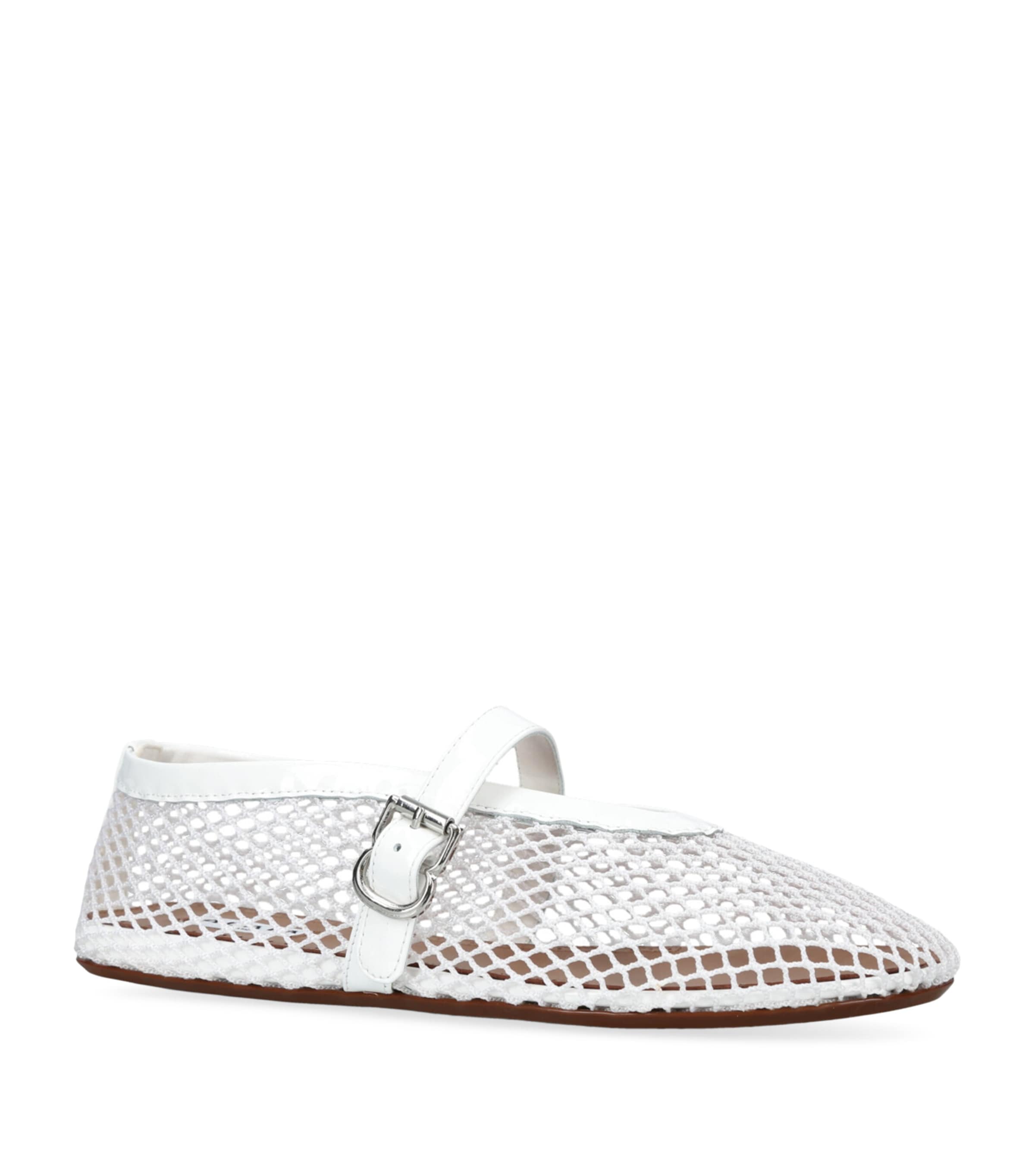 Leather Mesh Ballet Flats WHITE Image 3