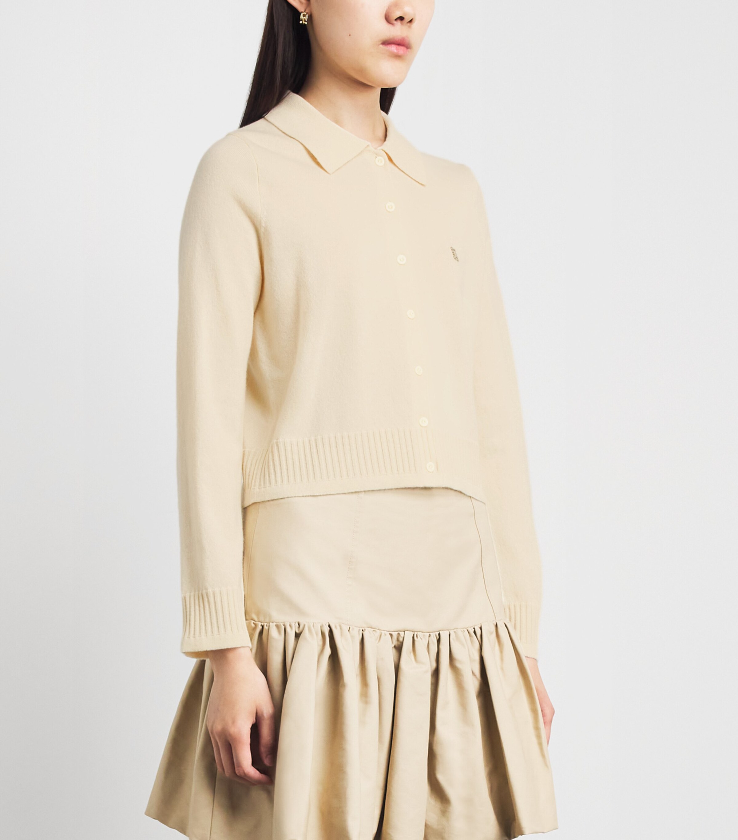 Sandro Paris Womens Wool-Cashmere Polo Cardigan Vanilla Image 4