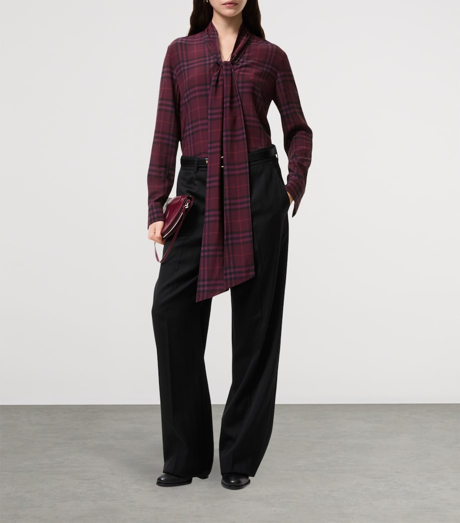 Burberry Womens Silk Check Pussybow Blouse Acer Purple Ip Check Image 2