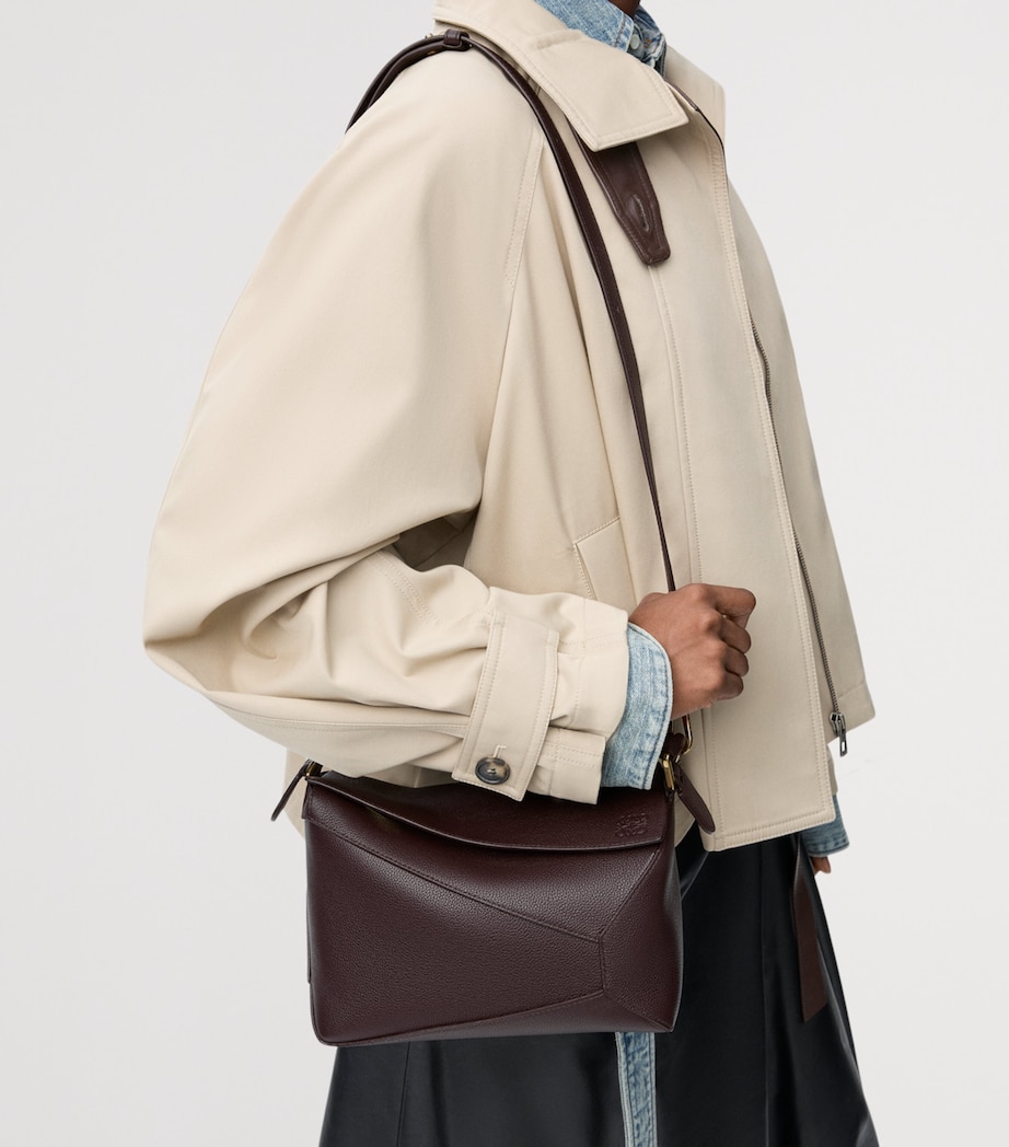 Small Leather Puzzle Edge Top-Handle Bag DARK CHESTNUT Image 8