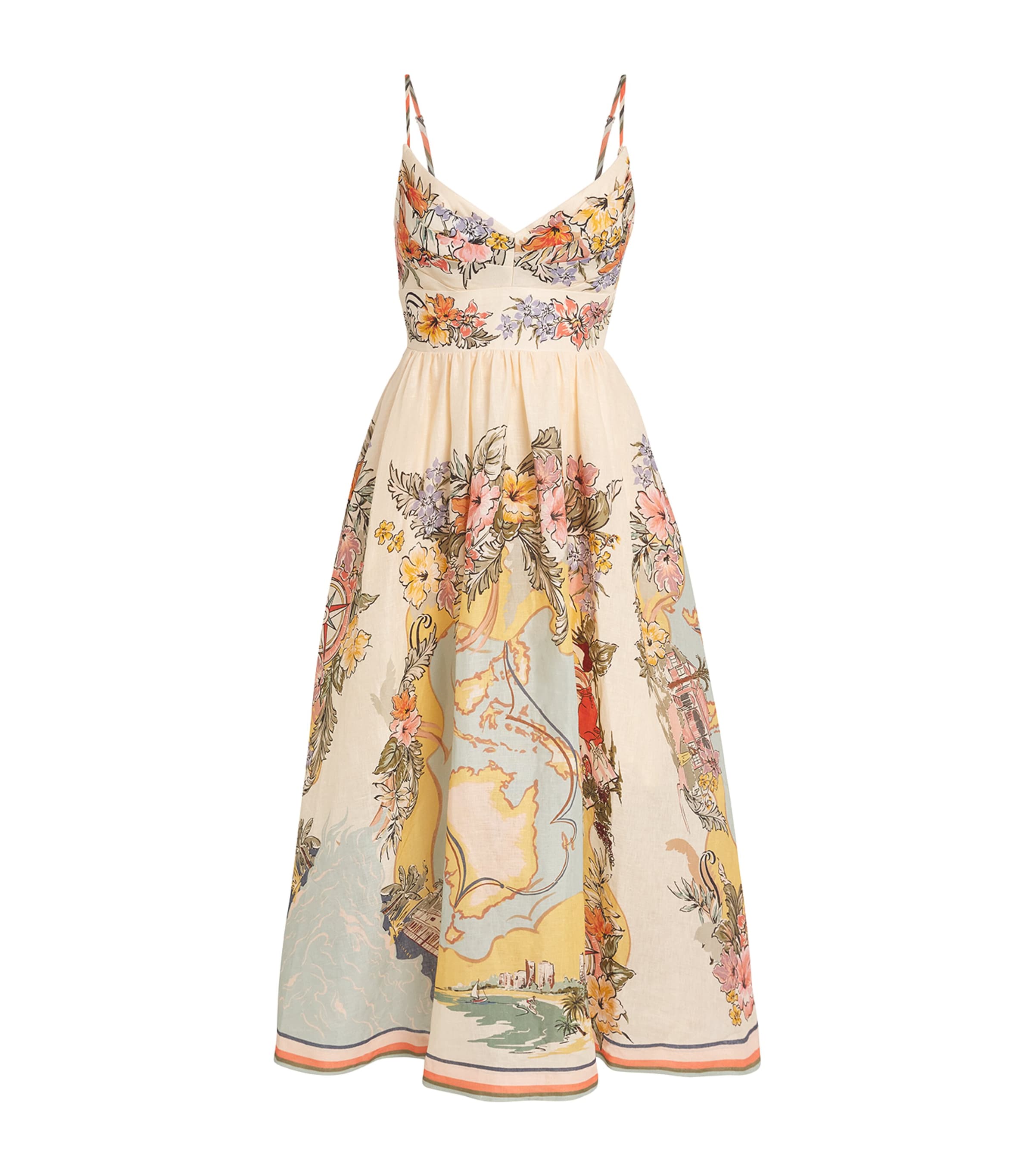Shop Zimmermann Linen Nautrical Map Print Midi Dress