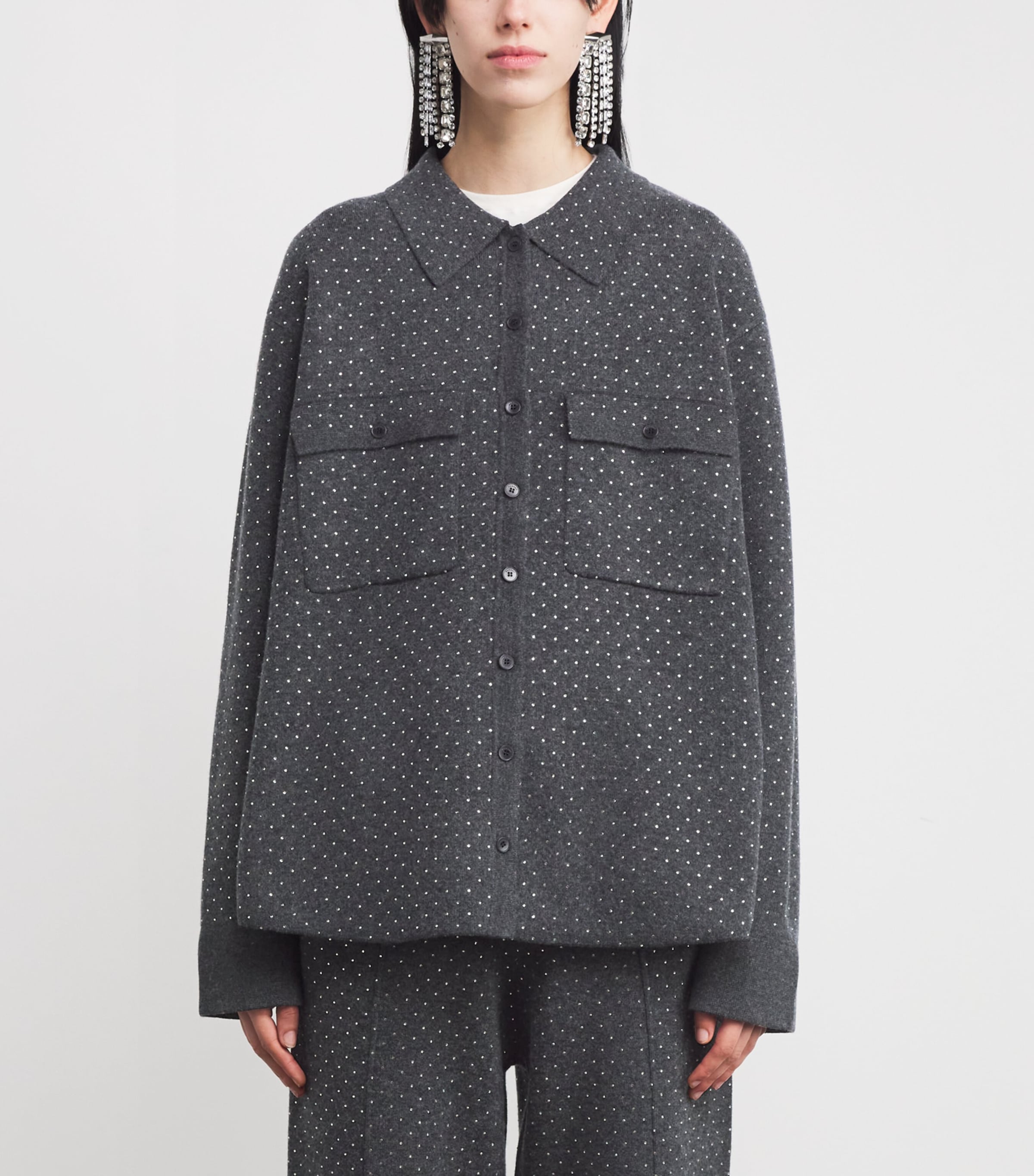 Crystal-Embellished Cardigan CHARCOAL GREY Image 3