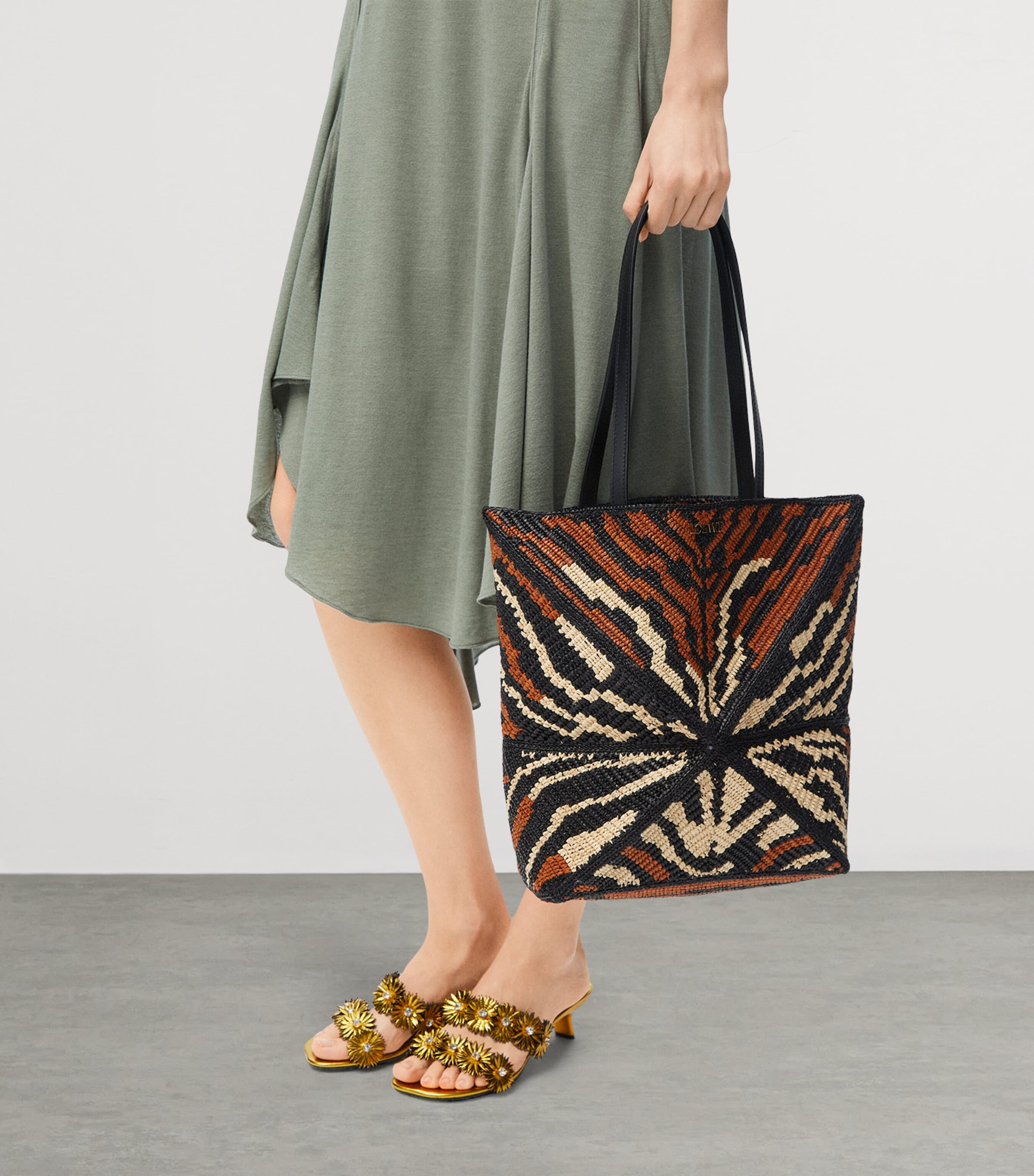 LOEWE x Paula's Ibiza Medium Raffia Tiger Puzzle Tote Bag