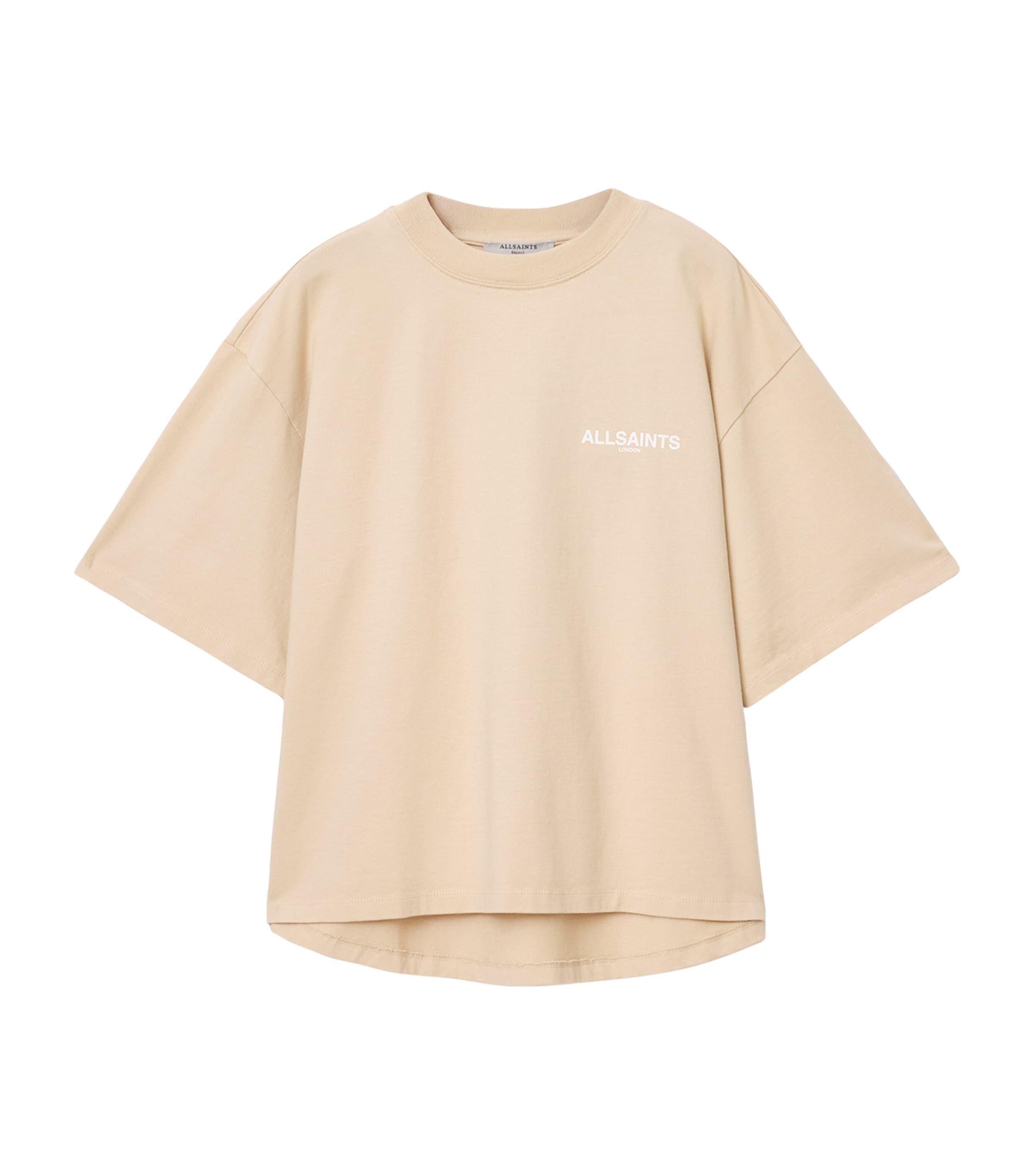 Allsaints Womens Sandy White Guardian Graphic-print Relaxed-fit Organic-cotton T-shirt In Brown