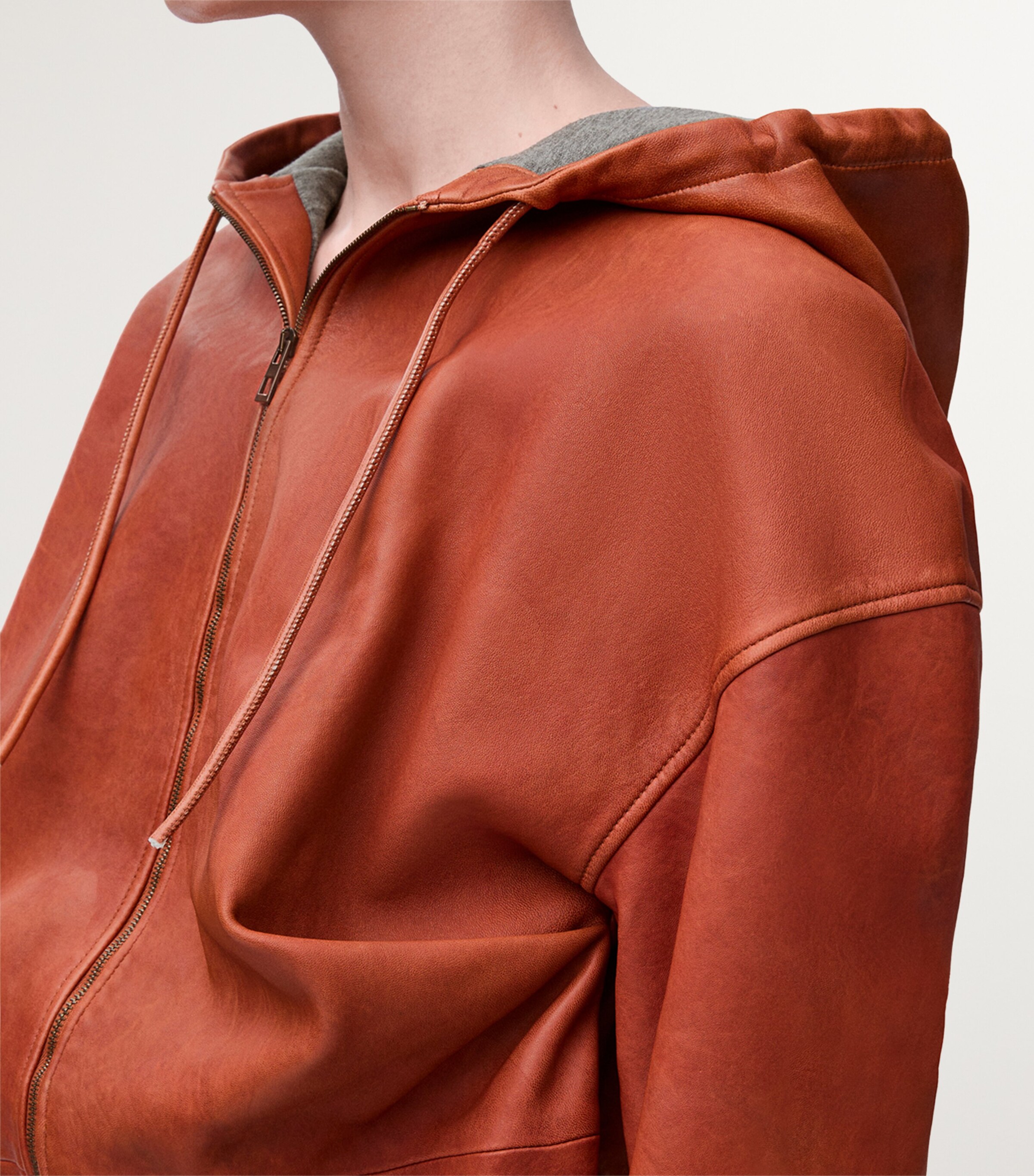 LOEWE Womens Leather Draped Hoodie Orange Image 5