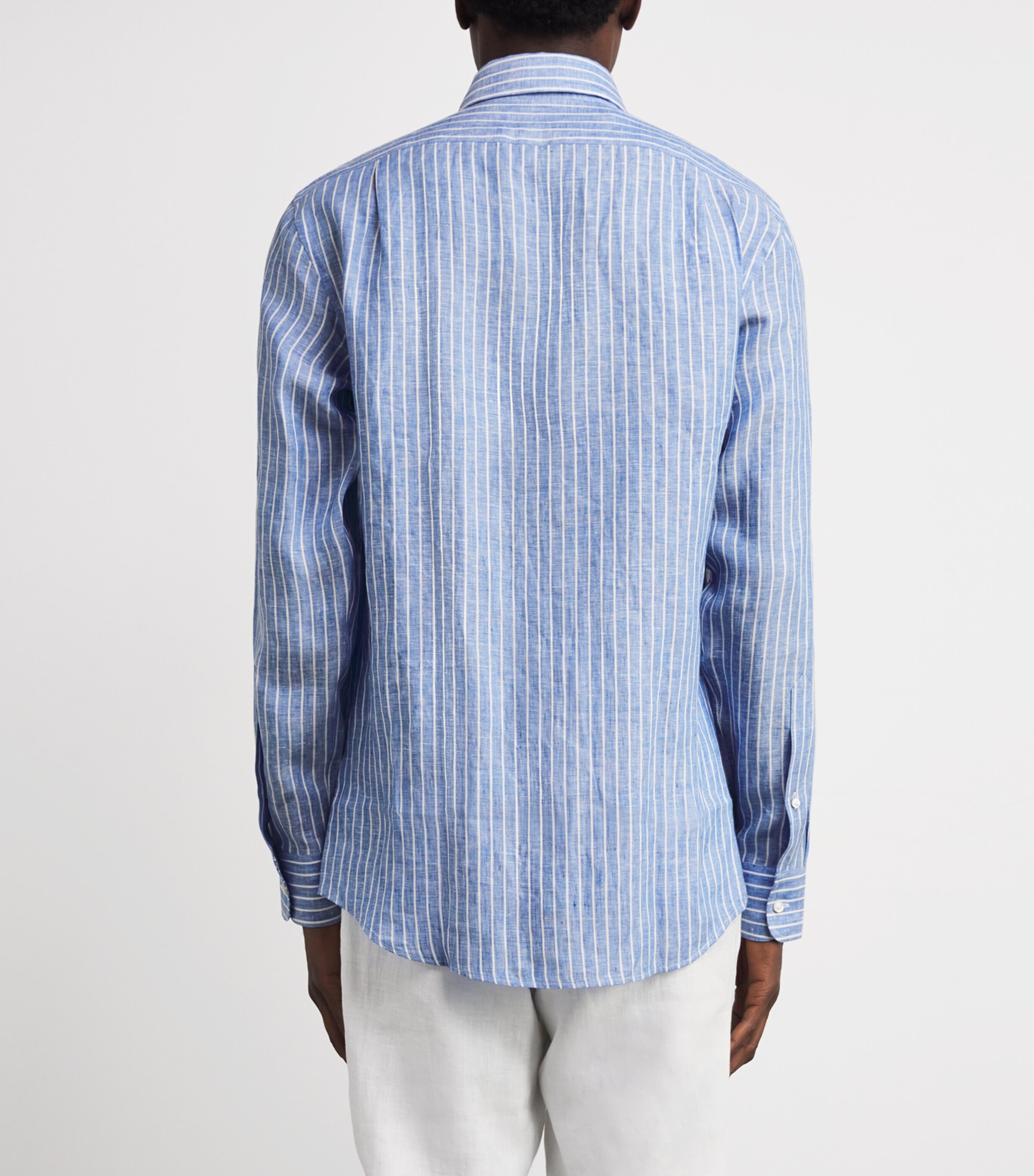 Ralph Lauren Purple Label Mens Linen Stripe Shirt Cornflower Blu/wht Image 4