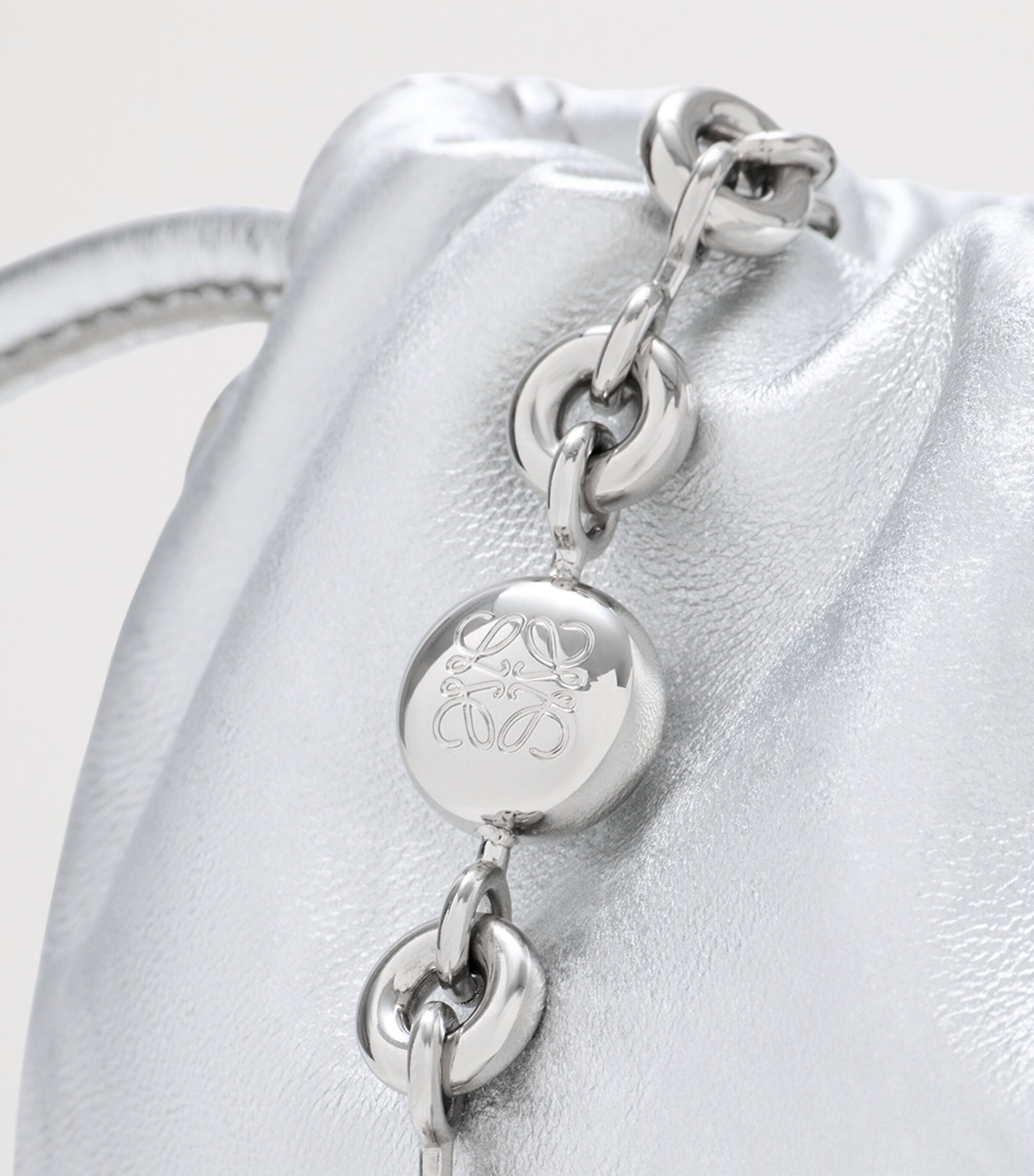 Mini Leather Flamenco Clutch Bag SILVER Image 8