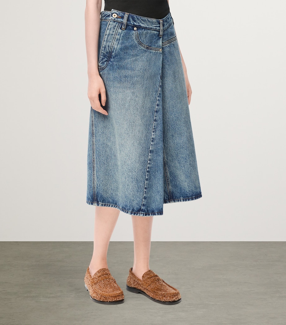LOEWE Womens Deconstructed Denim Skirt Washed Denim Image 3