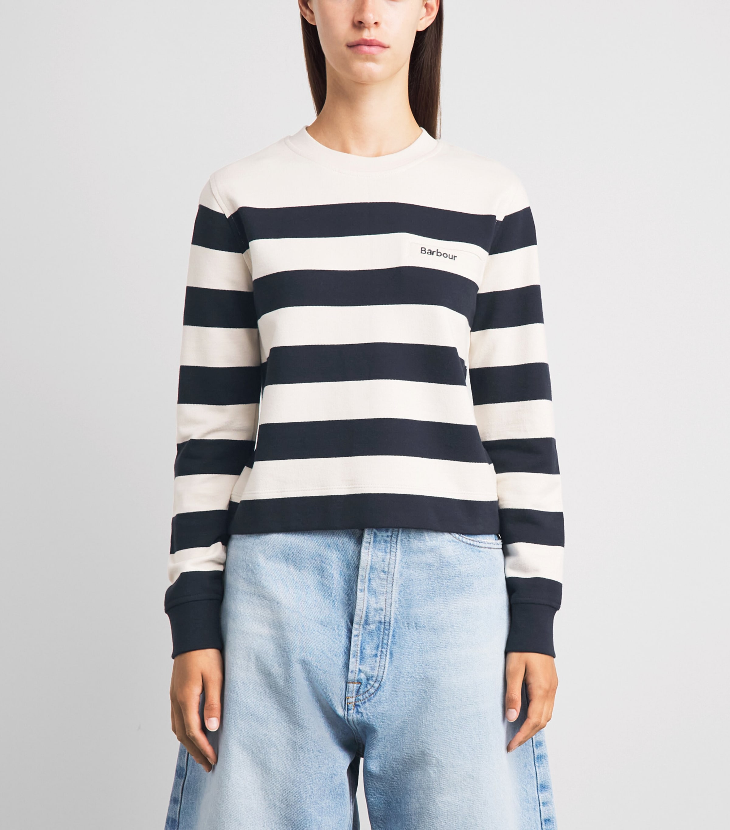 Barbour Womens Cotton Stripe Aylesby Sweatshirt Dark Navy Image 4