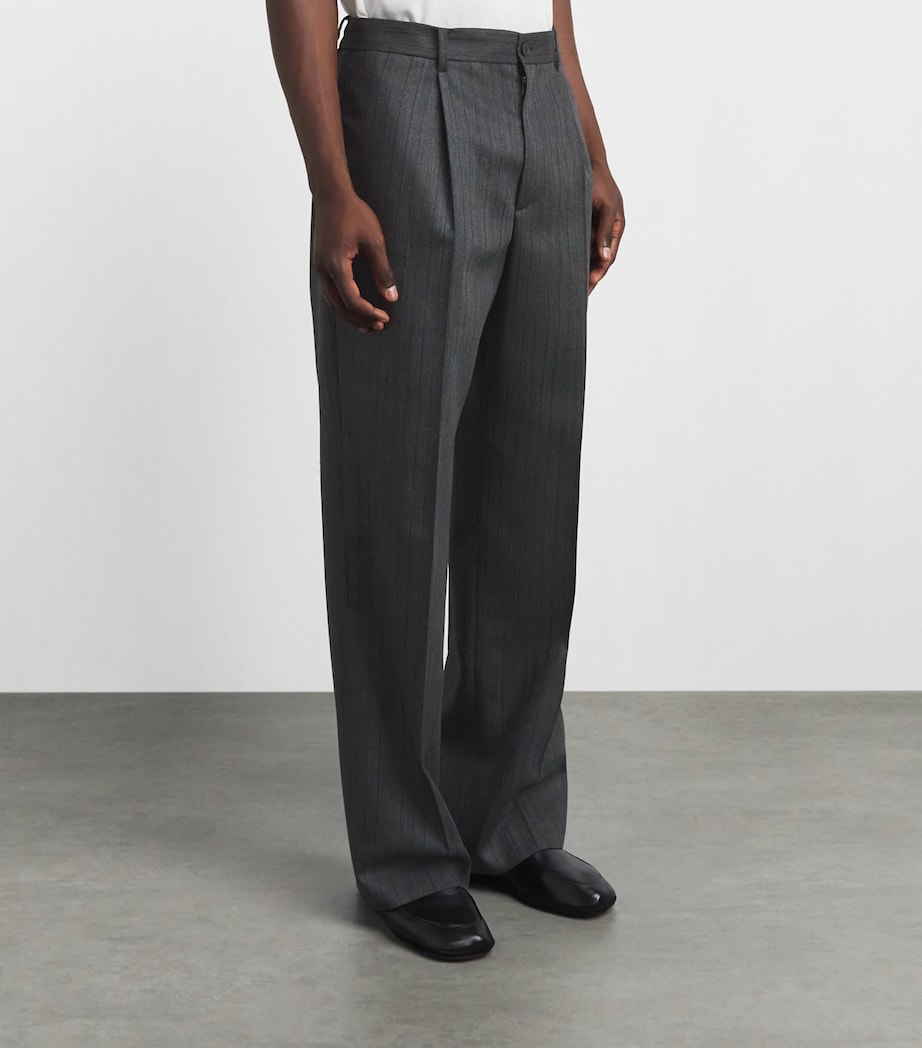FRAME Mens Wool Pinstripe Wide-Leg Trousers Gyst Grey Stripe Image 4