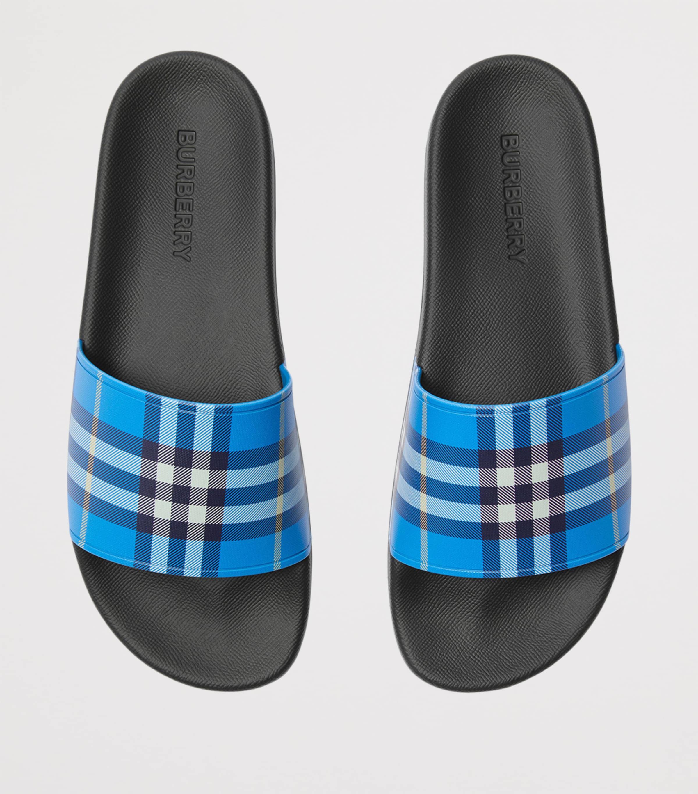 Burberry Check Slides In Blue