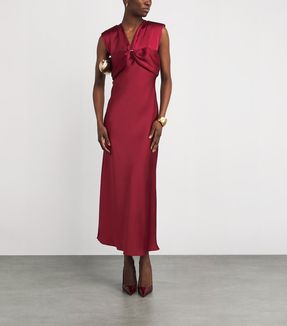 Satin V-Neck Maxi Dress BORDEAUX Image 2