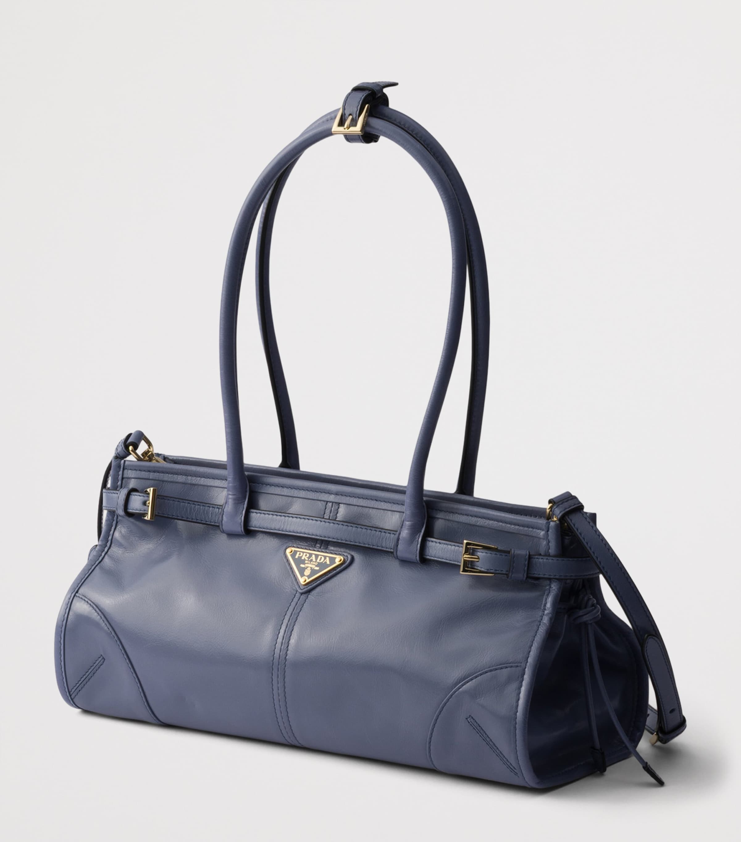 Prada Medium Leather Bonnie Top-Handle Bag Blue Image 2