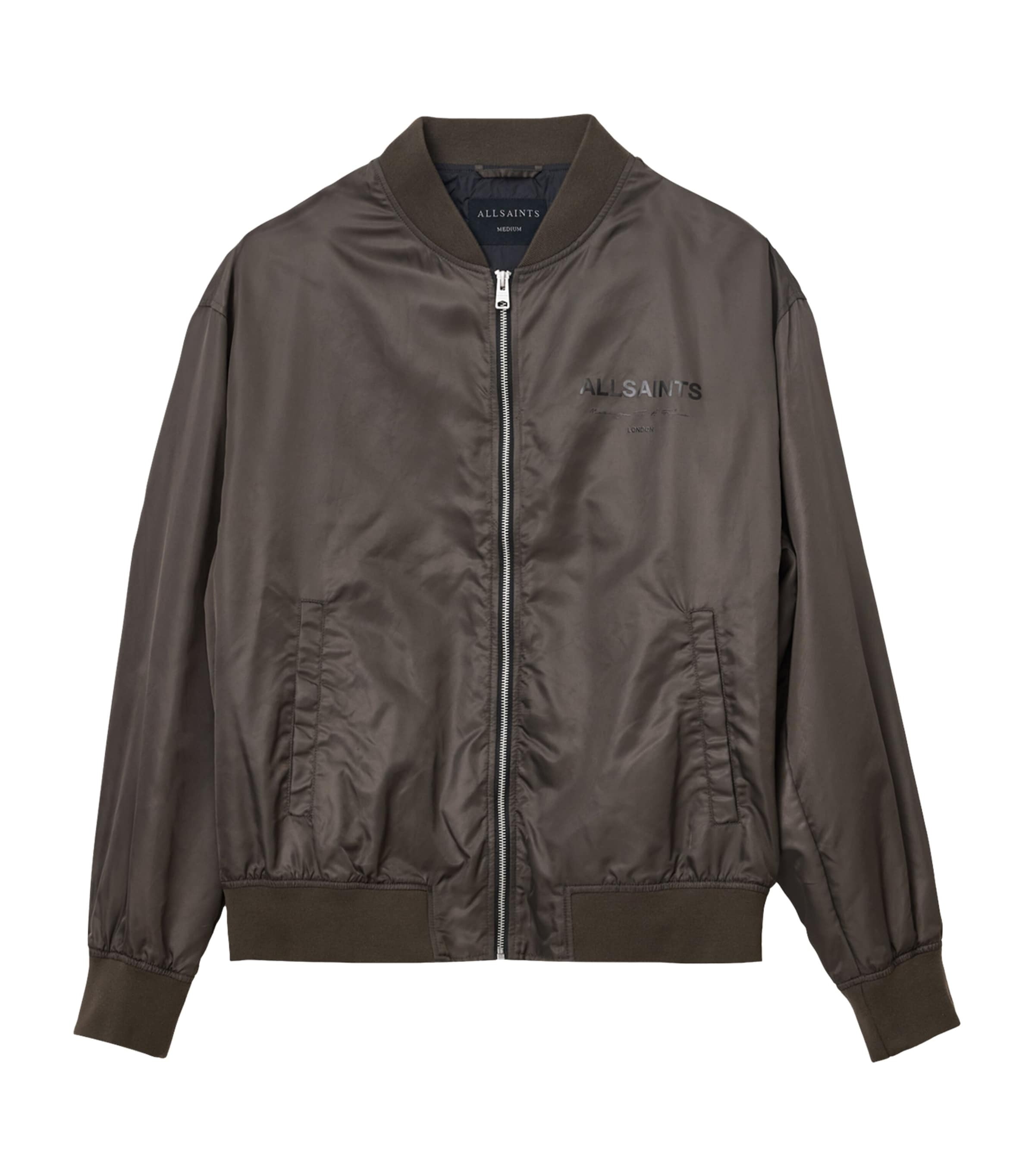 Allsaints Mens Dull Khaki Future Logo-print Relaxed-fit Shell Bomber Jacket Xs In Green