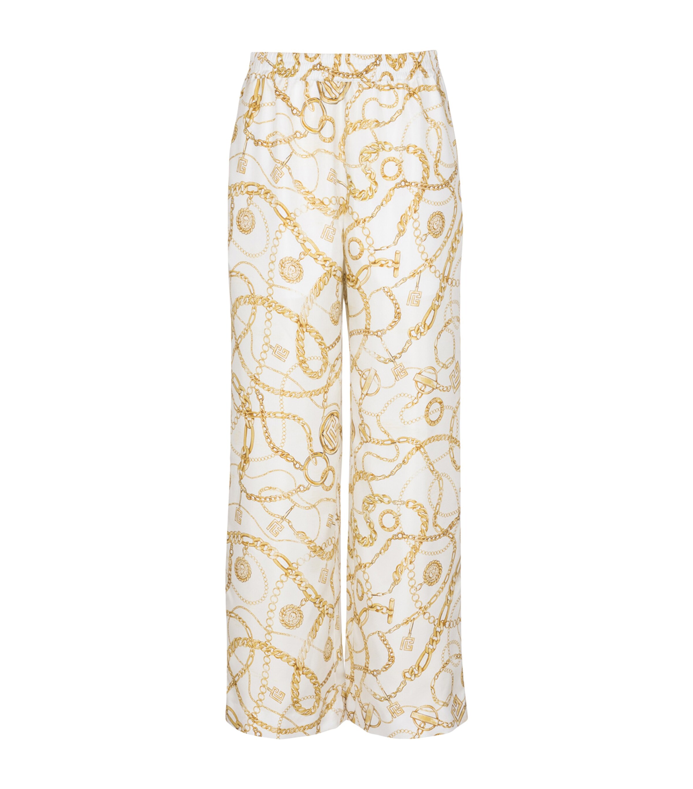 Balmain Silk Print Trousers In White