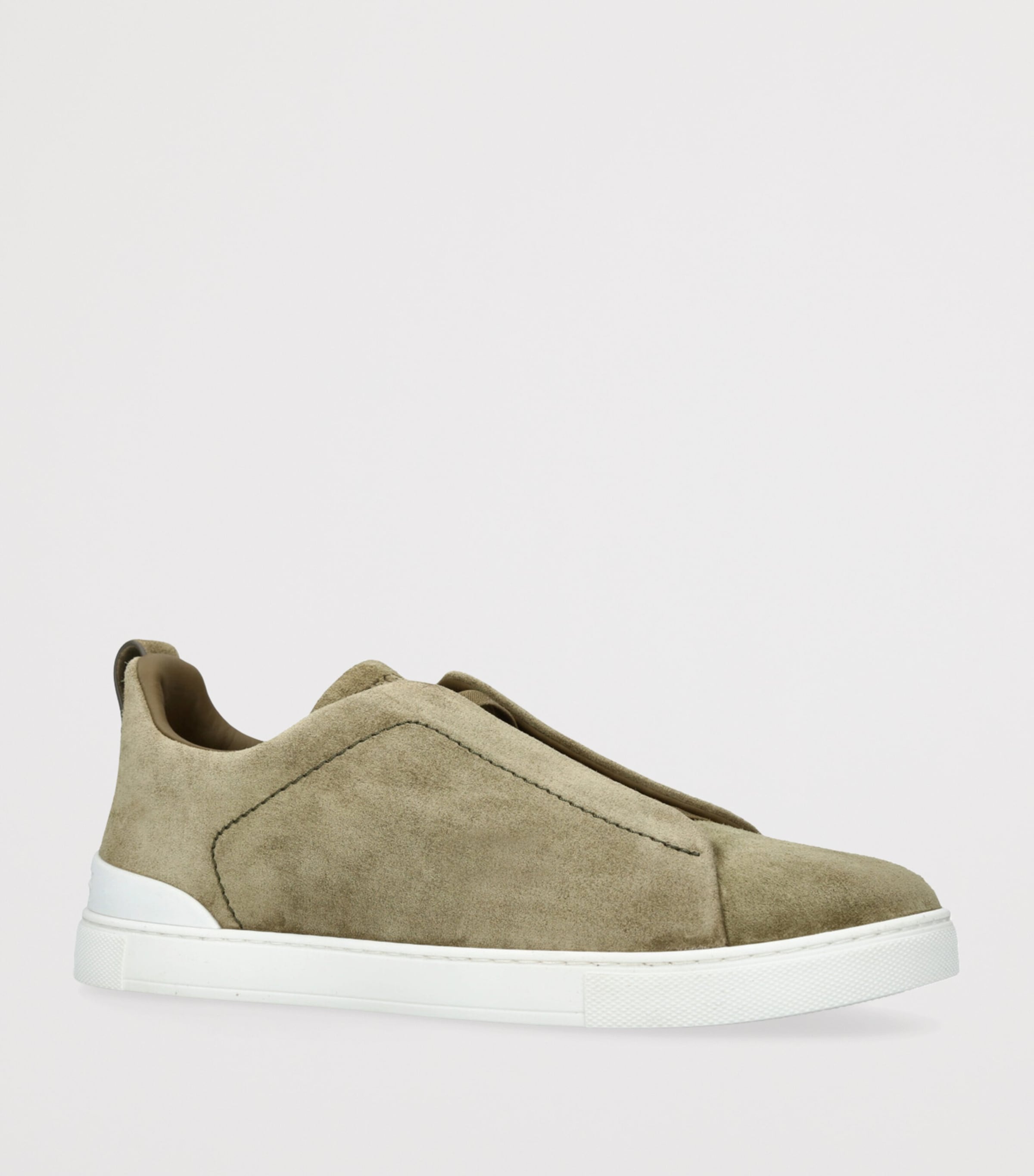 Zegna Mens Suede Triple Stitch Sneakers Mid Green Image 3