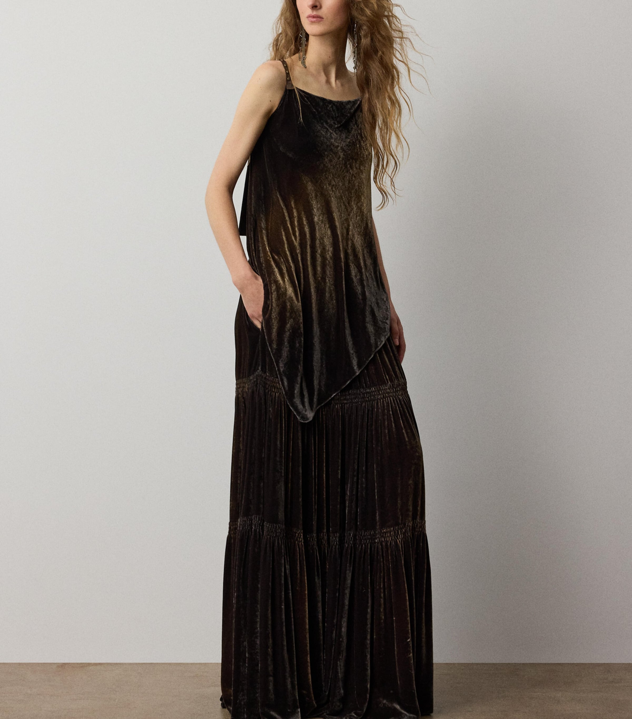 Ralph Lauren Collection Womens Velvet Asymmetrical Idina Top Chocolate Image 2