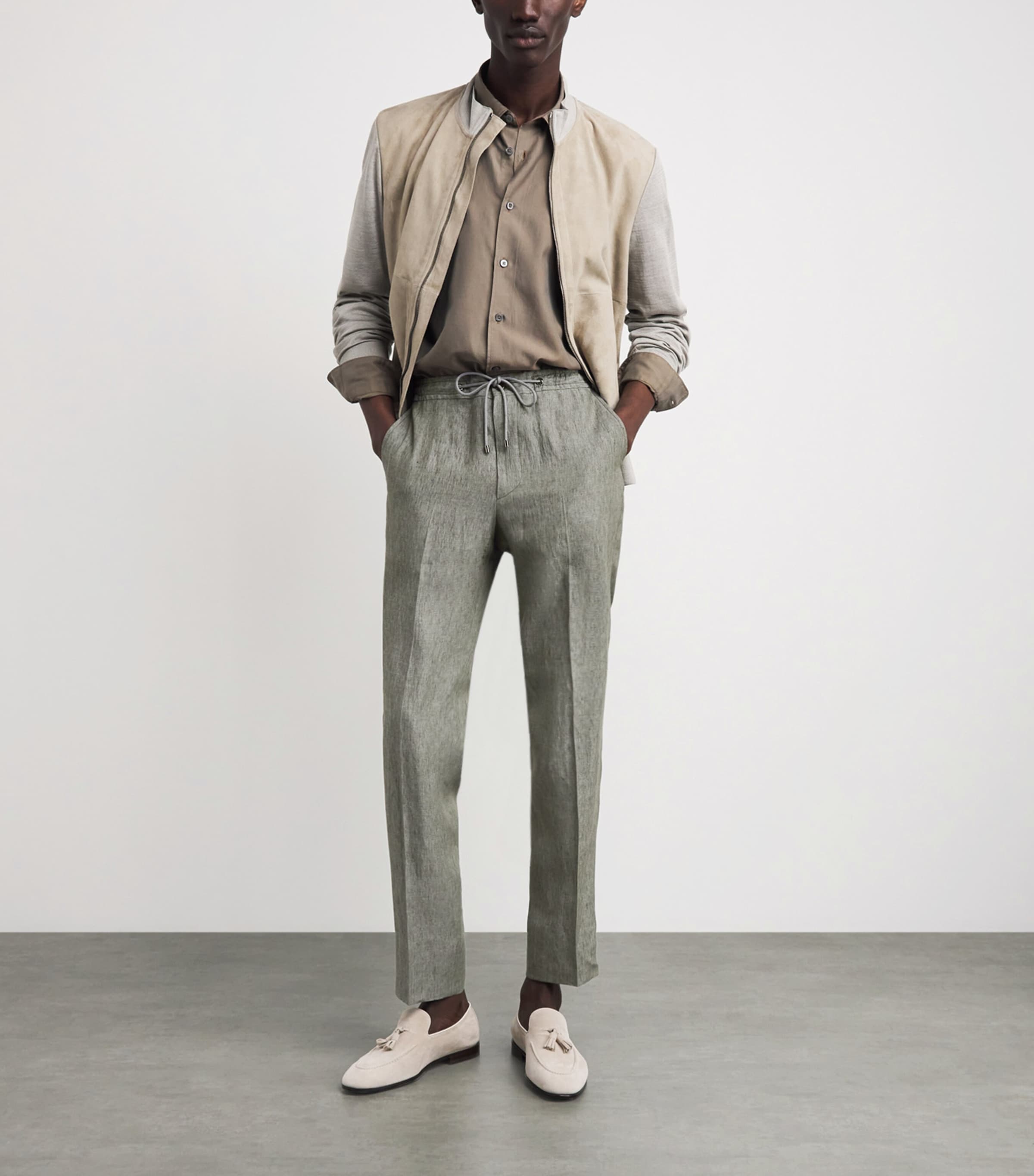 Corneliani Mens Linen Drawstring Trousers Green Coloured Image 2