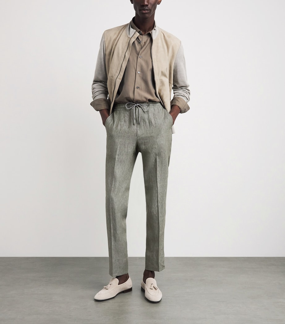 Corneliani Mens Linen Drawstring Trousers Green Coloured Image 2