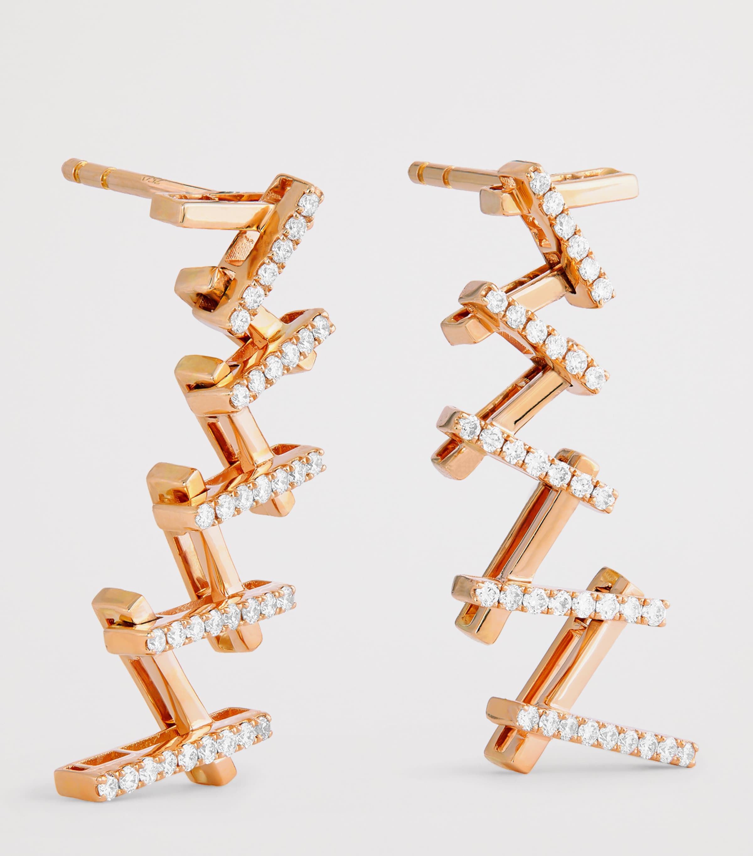 Rose Gold and White Diamond Classic Fireworks Deco Wishbone Earrings 18K RG/WD Image 3