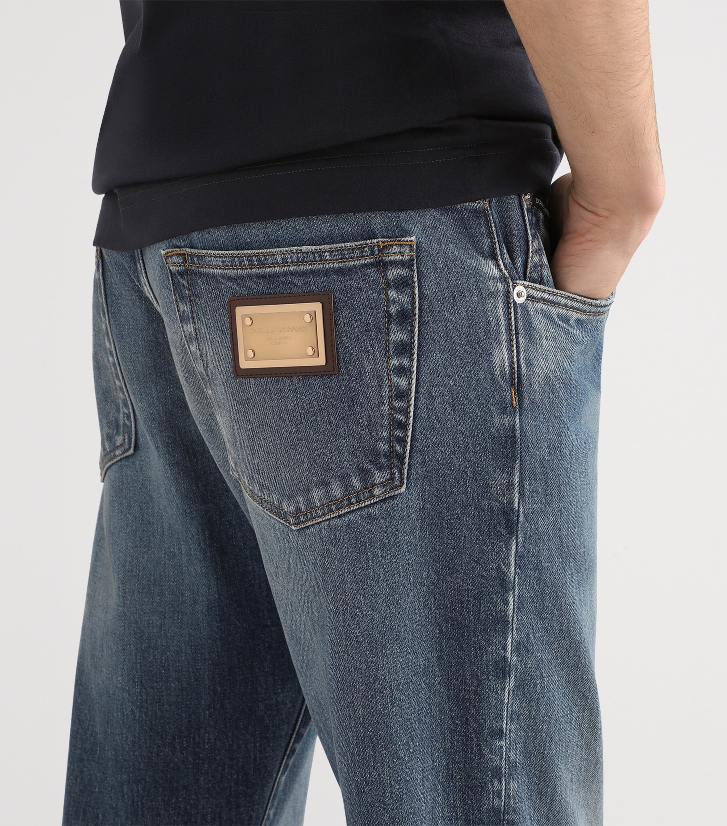 Dolce&Gabbana Mens Slim-Fit Logo Plaque Jeans Combined Colou Image 5