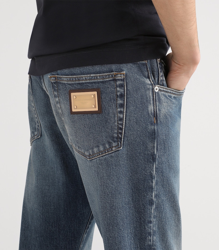 Dolce&Gabbana Mens Slim-Fit Logo Plaque Jeans Combined Colou Image 5