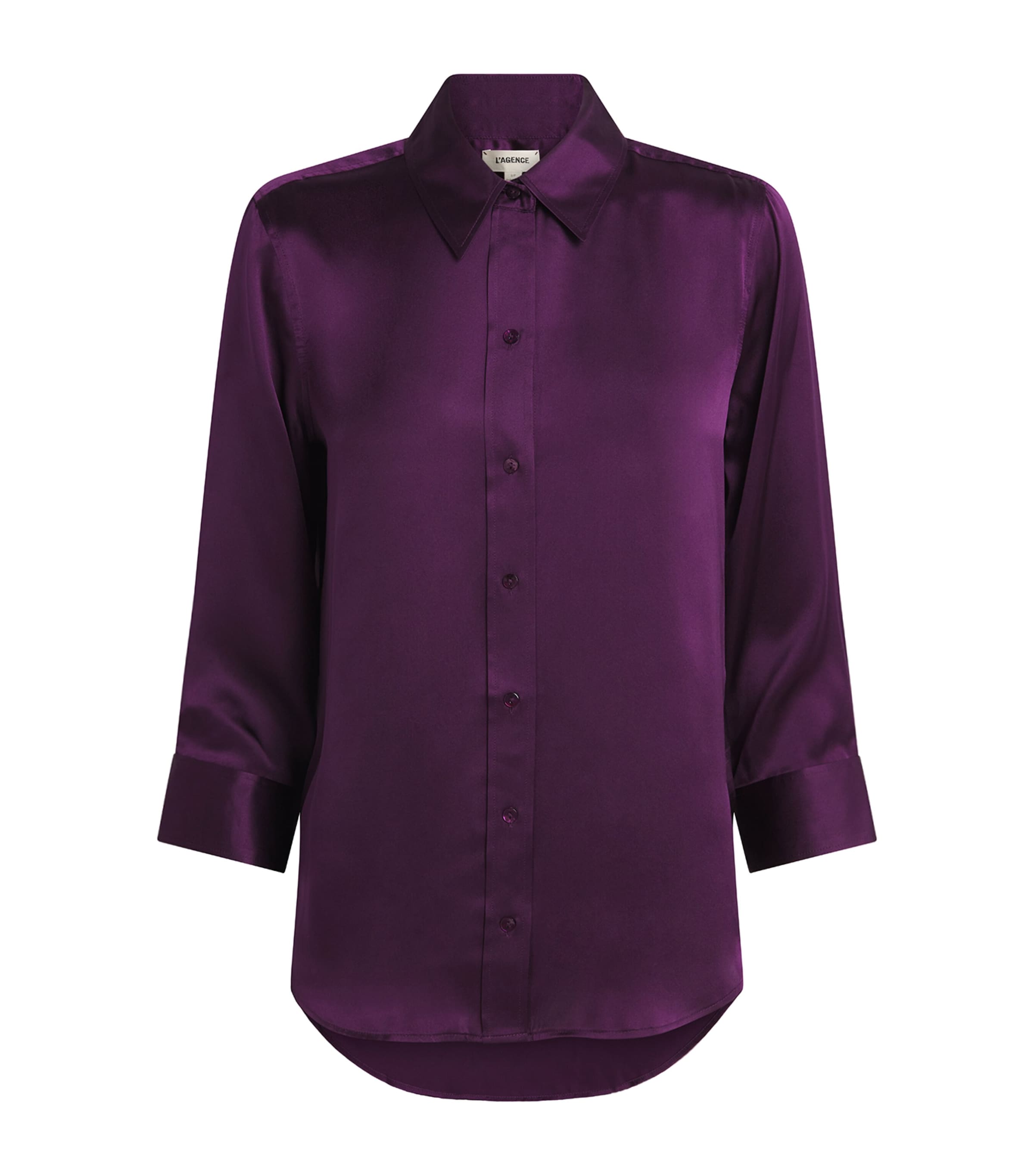 L'agence Silk Cropped-sleeve Dani Shirt In Purple