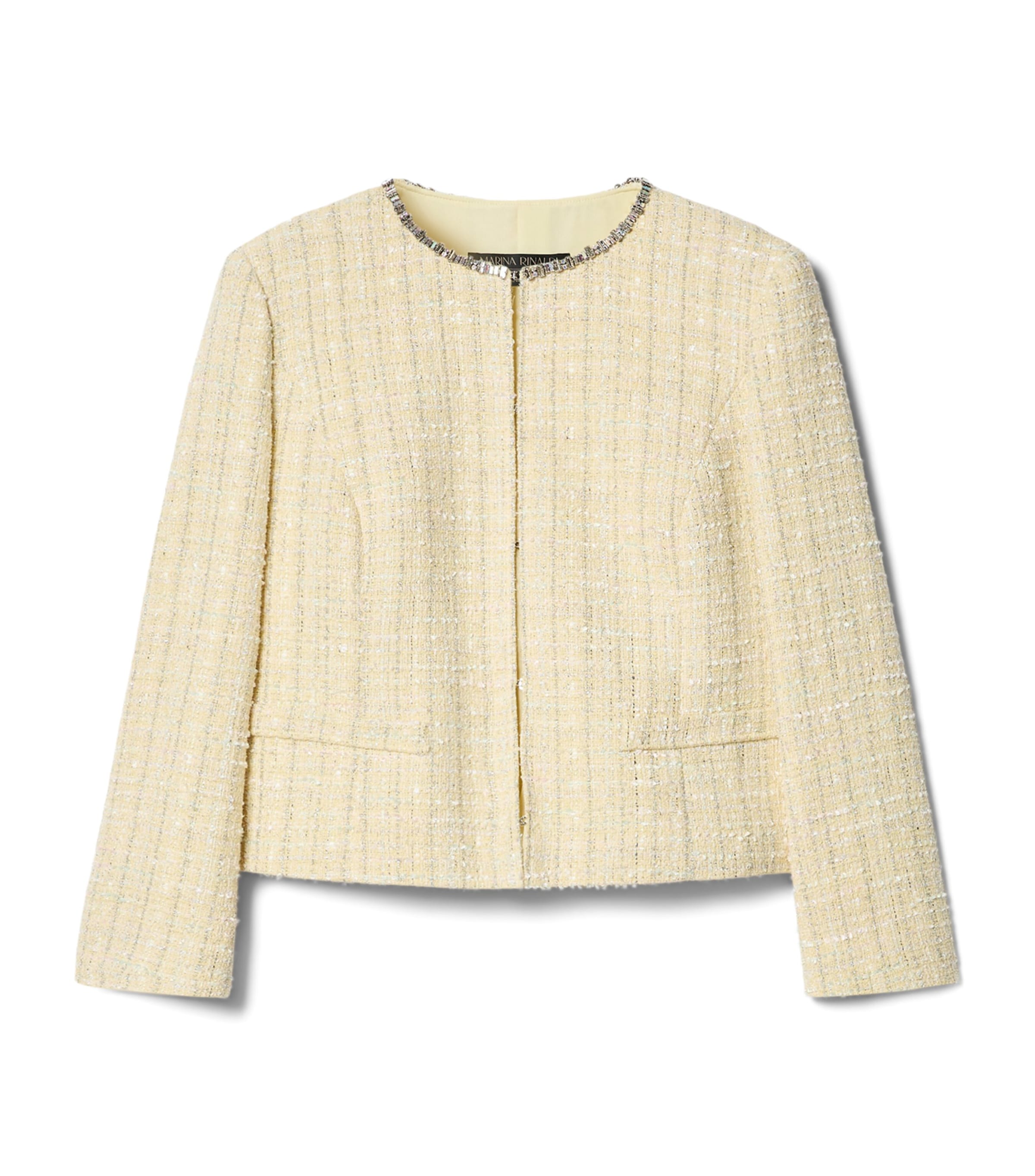 Marina Rinaldi Womens Tweed Embellished Blazer Champagne Image 1