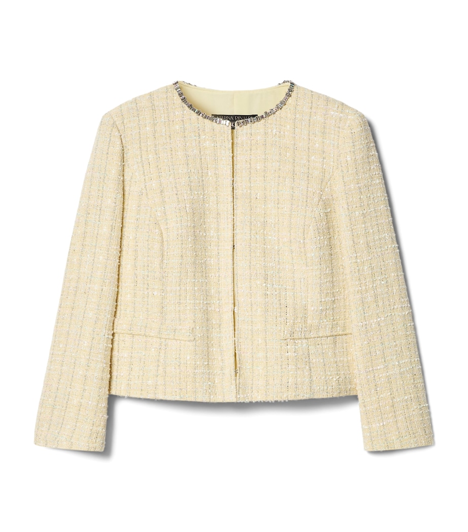 Marina Rinaldi Womens Tweed Embellished Blazer Champagne Image 1
