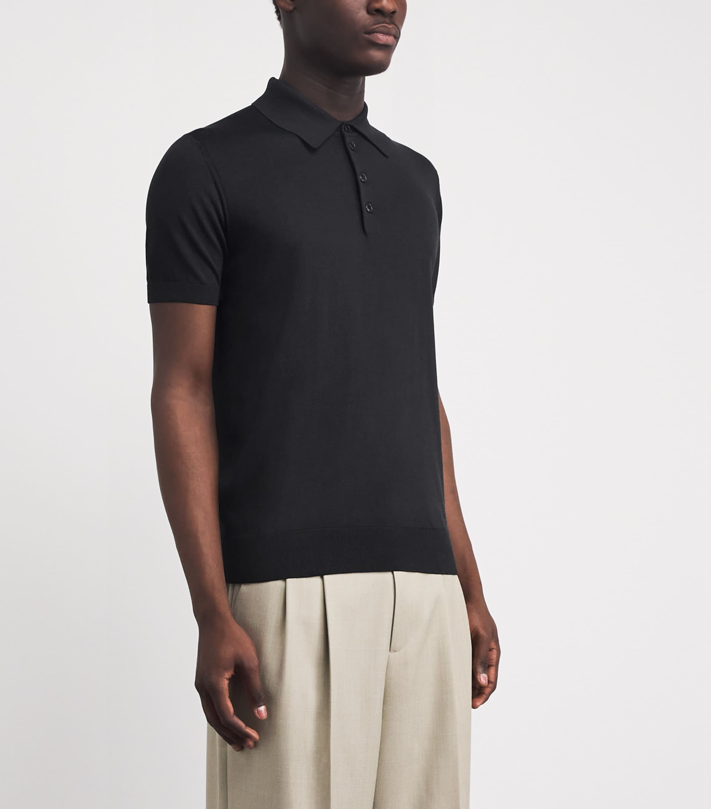 Pal Zileri Mens Silk-Cotton Polo Shirt Black Image 4