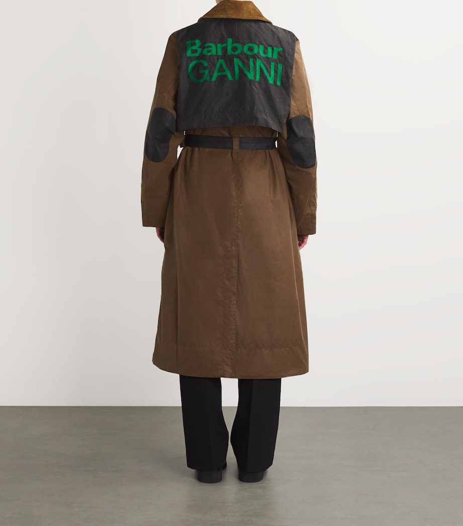 Barbour Womens x GANNI Waxed Trench Coat Bark/classic Image 4