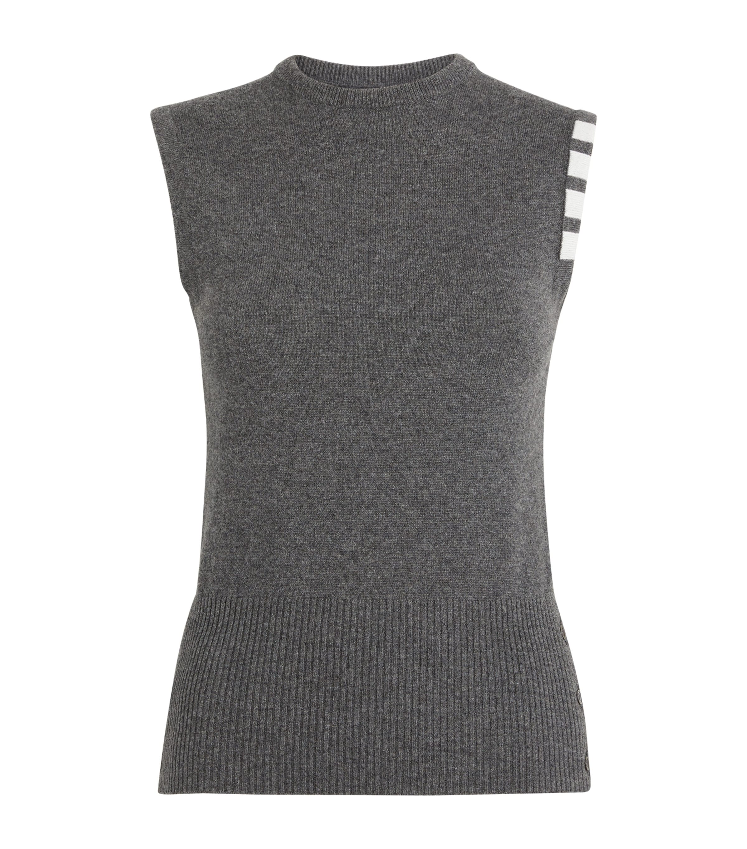 Thom Browne Sleeveless Cashmere Sweater Button Detailing In Grey