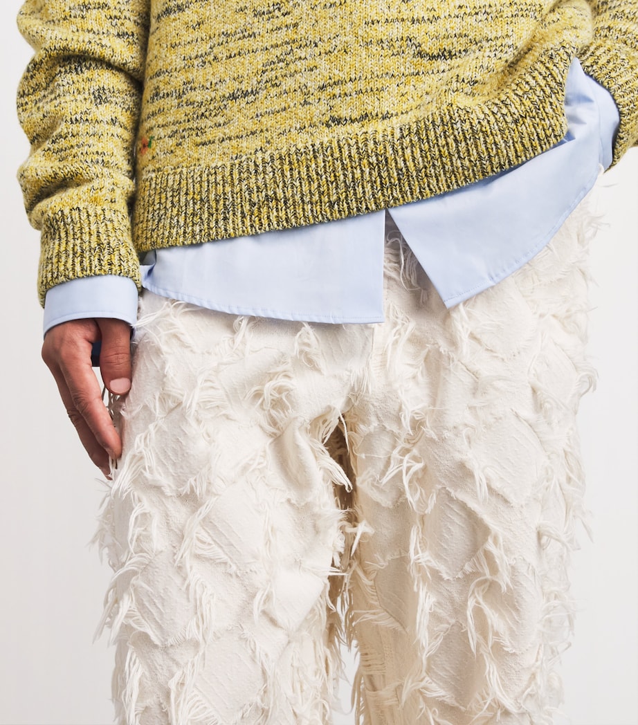 Séfr Mens Fringed Nikos Wide-Leg Jeans Fringed White Twill Image 3