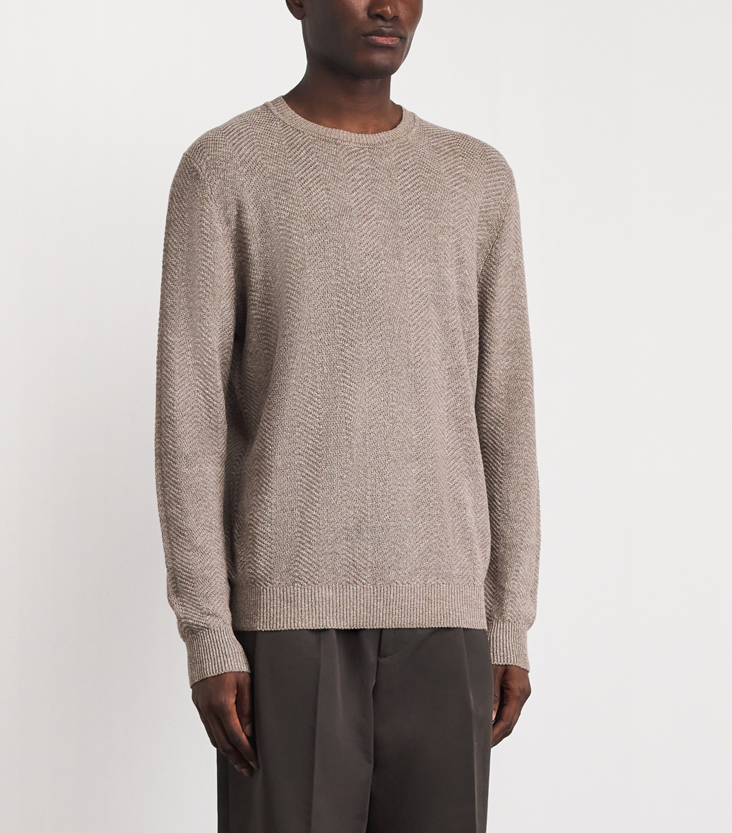 Brett Johnson Mens Linen-Silk Herringbone Sweater Mocha Image 4