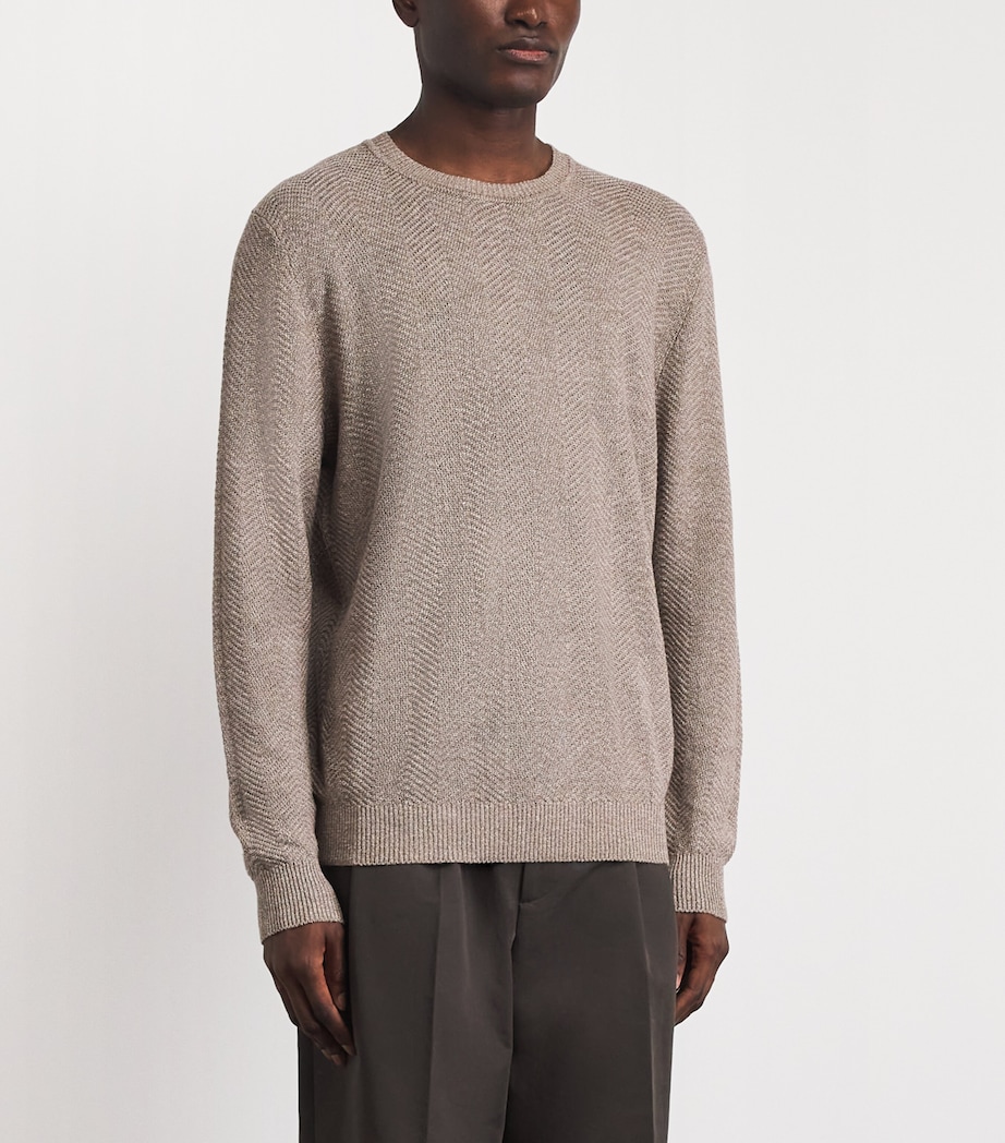Brett Johnson Mens Linen-Silk Herringbone Sweater Mocha Image 4