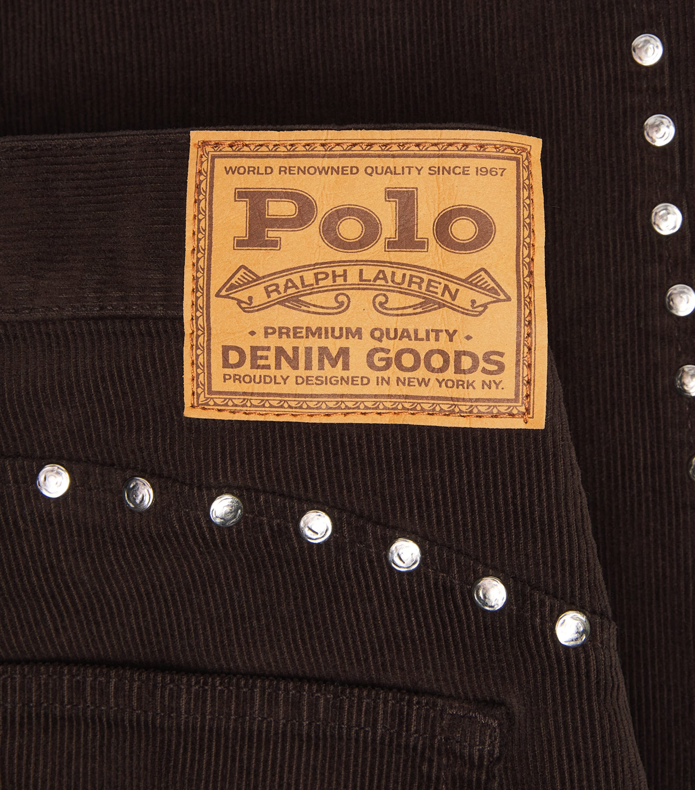 Polo Ralph Lauren Womens Corduroy Studded Straight Trousers Vintage Brown Image 6